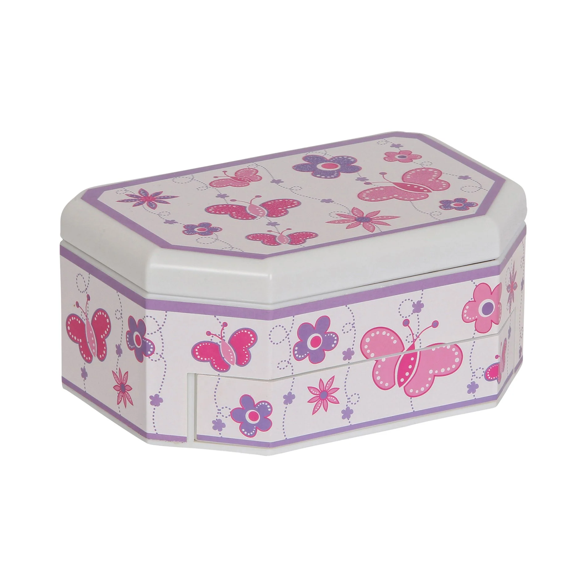 Mele & Co. Since 1912 Kelsey Original Twirling Ballerina Dancer Pink and White Butterfly Painted Musical Jewelry Box Single Drawer Organizer for Girls