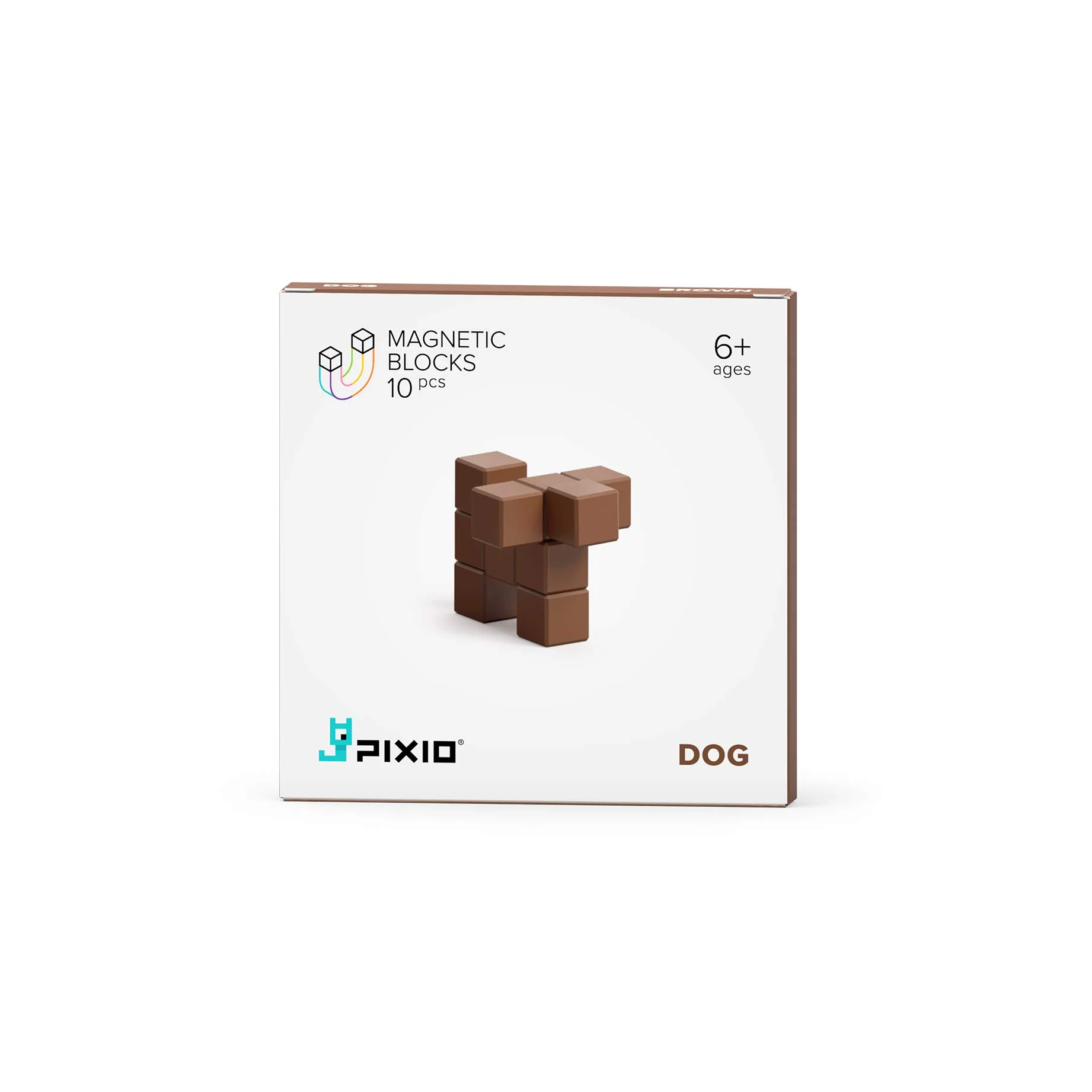 PIXIO Brown Dog Color Series Magnetic Blocks Construction Set 10pcs with Free App, Stress Relief Building Blocks, Fidget Toys, Pixel Art Desk Toy, Animals Figures