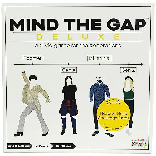 Mind The Gap Deluxe Trivia Game - A Trivia Board Game for The Generations Gen Z Millennial Gen X Boomer Family Games, Trivia Game for Adults & Kids 10+