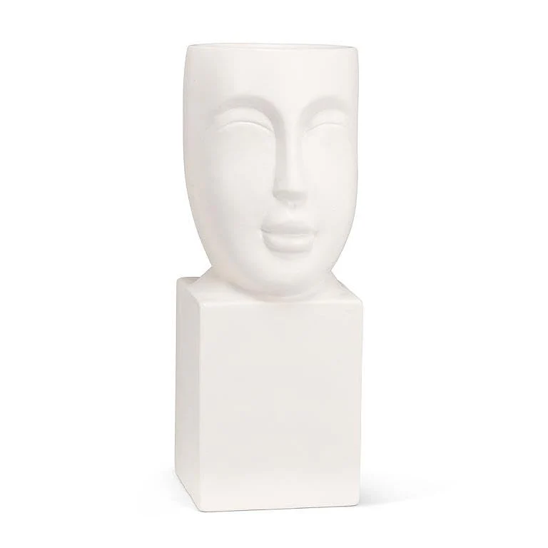 Abbott Collection Face Vase on Pedestal Ceramic Planter - White, Large (11" H)