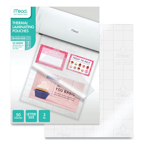 Mead Thermal Laminating Sheets / Pouches, 3 Mil Letter Size with EZAlign Grid, 50 Pack (39028)
