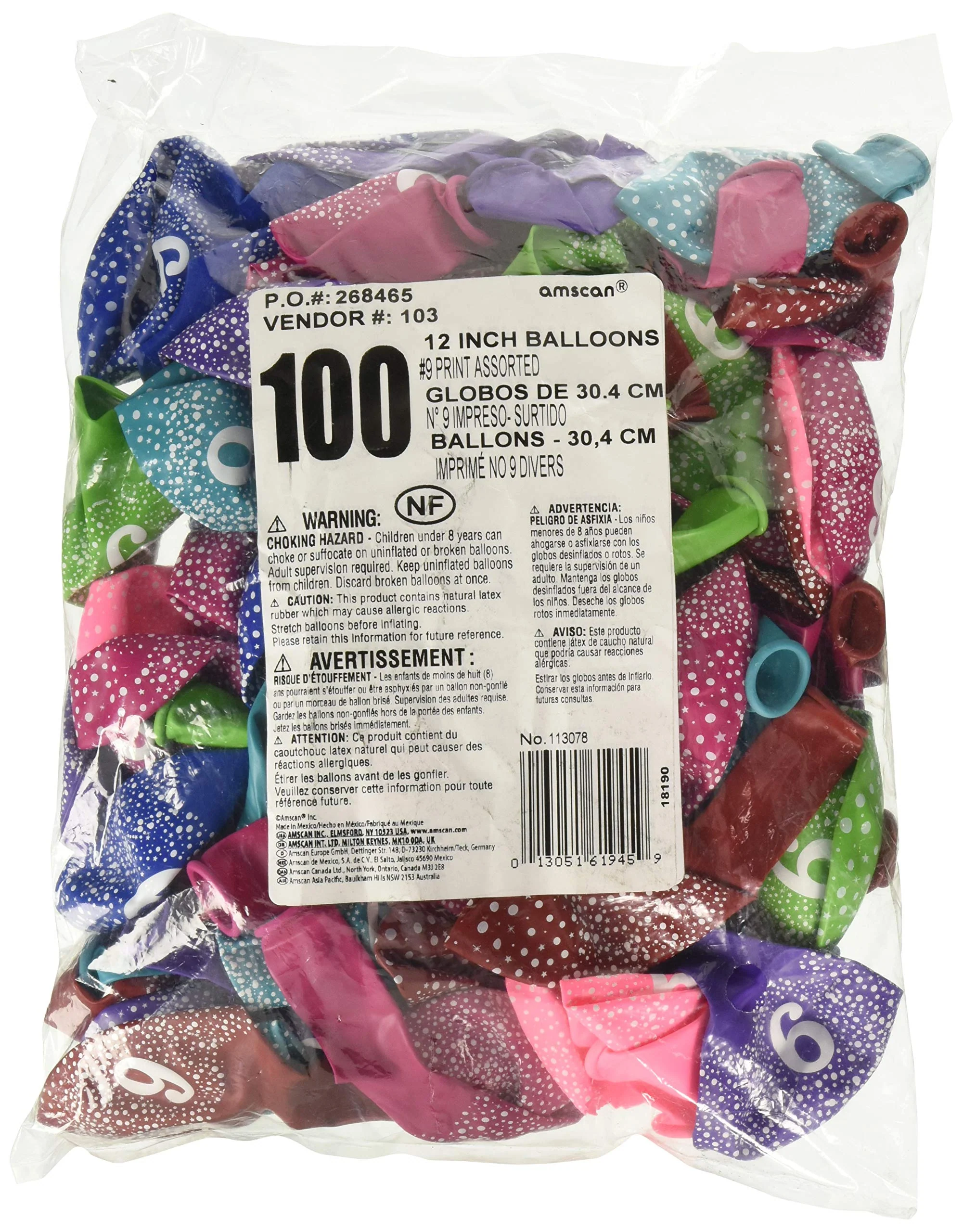 Amscan Décor Number 9" Printed Latex Balloons | Assorted Colors | Party Decor, 12", Multicolor