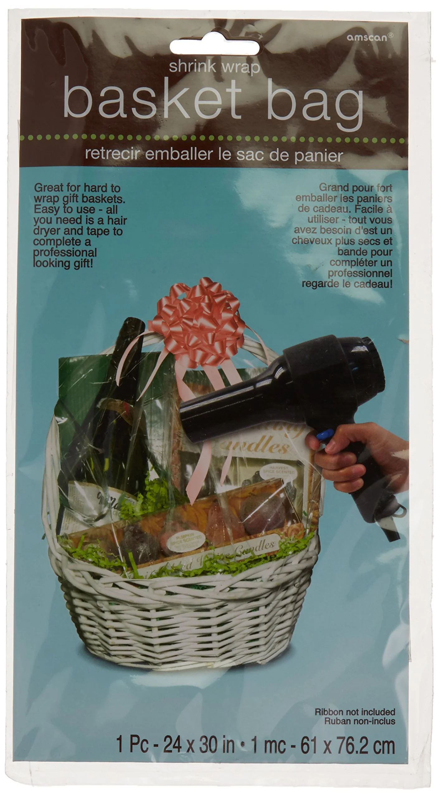 Ultra-Clear Shrink Wrap Basket Bag (24" x 30"), 1 Pack, Easy-to-Use &amp; Durable, Sealed For Freshness- Perfect For Gift Baskets &amp; DIY Packaging
