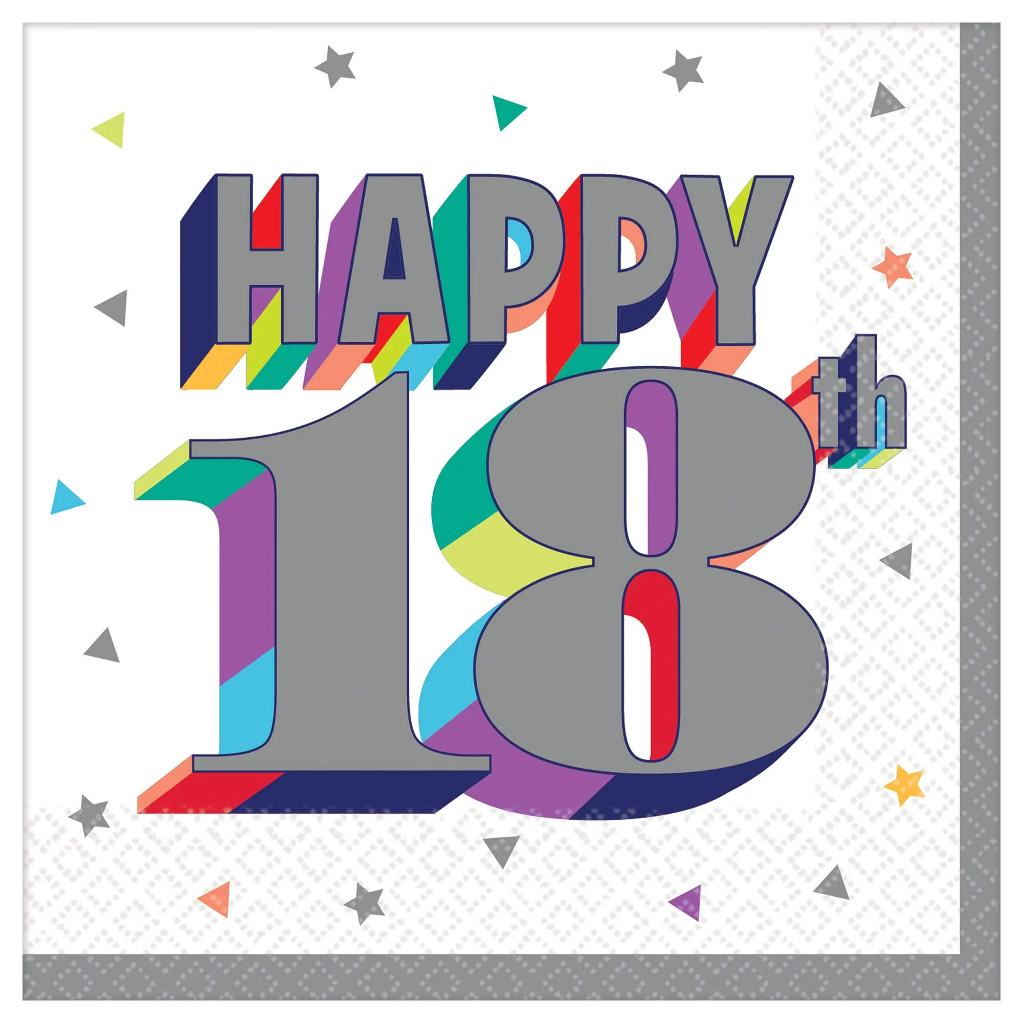 Multicolor Here's To 18 Beverage Napkins, 5" x 5" - 16 Count, Soft & Absorbent Paper Napkins, Festive Designs - Perfect For Celebrations, Milestone Birthdays & Events