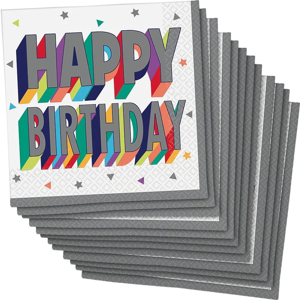 Here's To Your Birthday Beverage Napkins, 5" x 5" - 16 Count, Soft &amp; Absorbent Paper Napkins, Festive Designs - Perfect For Celebrations, Milestone Birthdays &amp; Events
