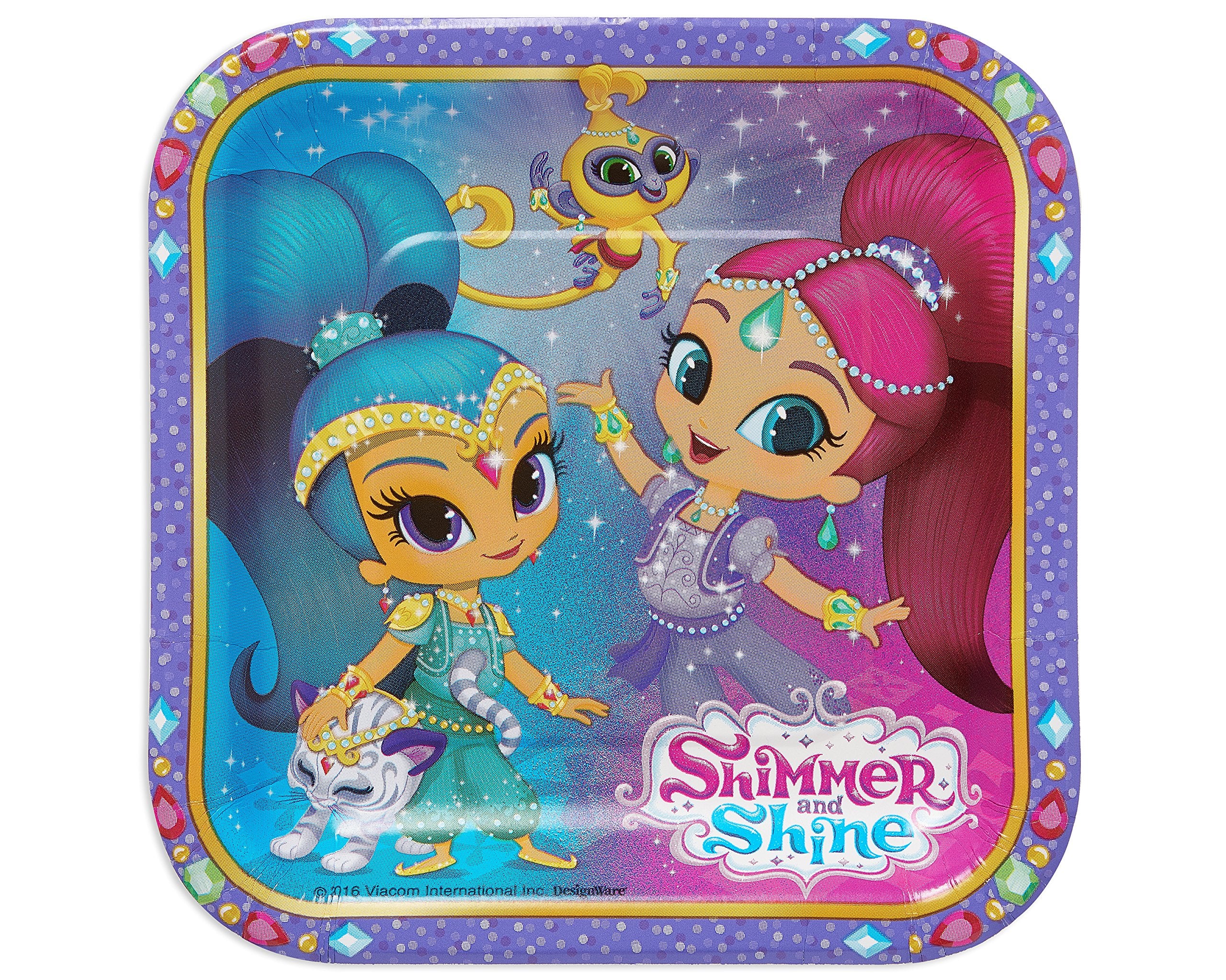 amscan Shimmer and Shine Square Dessert Plates | Paper | 8 Pcs Multicolor, 7"