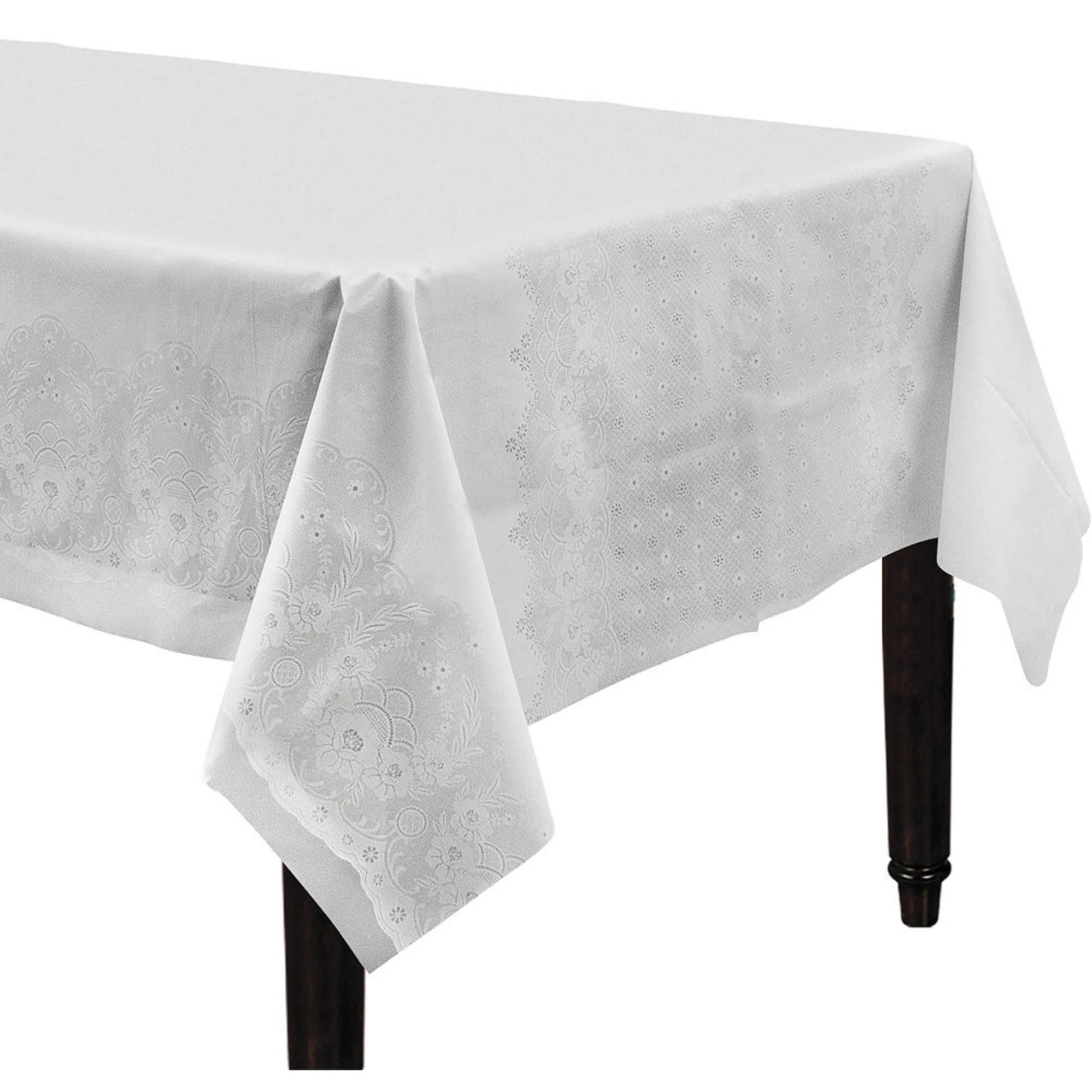 Elegant White Lace Plastic Table Cover - 54" x 108" (1 Pc.) - Premium Quality Waterproof Tablecloth for Parties, Events, and Home Decor