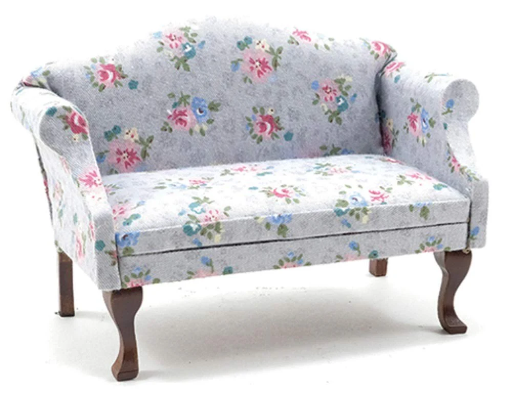 Melody Jane Classics by Handley Dollhouse Sofa, Walnut with Floral Fabric, Grey