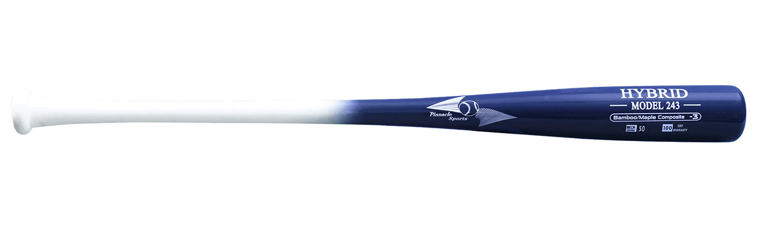BamBooBat by Pinnacle Sports Equipment INC. Adult Maple/Bamboo Hybrid Baseball Bat, White Handle/Navy Barrel 243 End Loaded, 31"