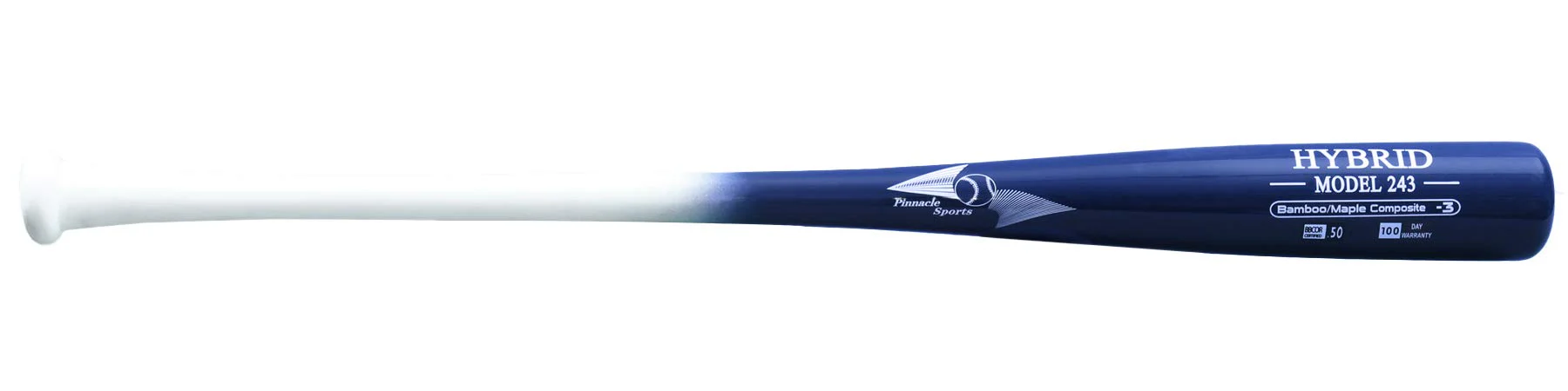 BAMBOOBAT by Pinnacle Sports Equipment INC. Adult Maple/Bamboo Hybrid Baseball Bat, White Handle/Navy Barrel 243 End Loaded, 34"