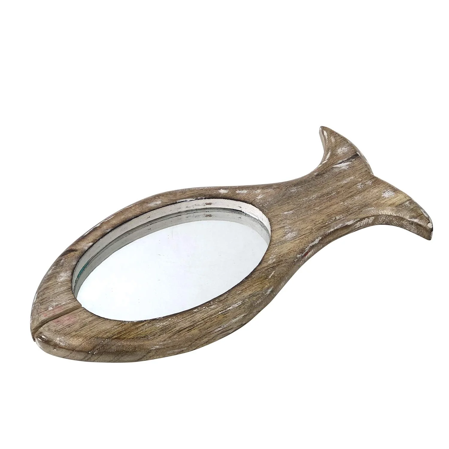 Beachcombers B22234 Wood Fish Hand Held Mirror, 12-inch High