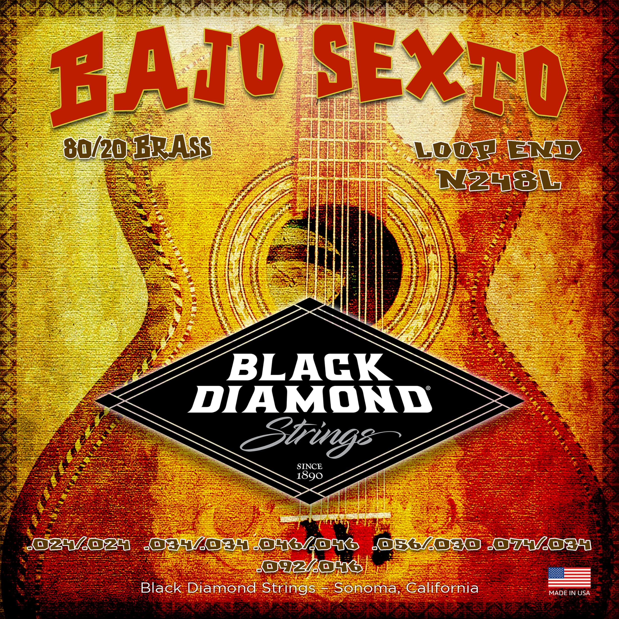 Black Diamond Strings® N248L Bajo Sexto Brass (Loop) 024/.024 | .034/.034 | .046/.046 | .030/.056 | .074/.034 | 092 .046