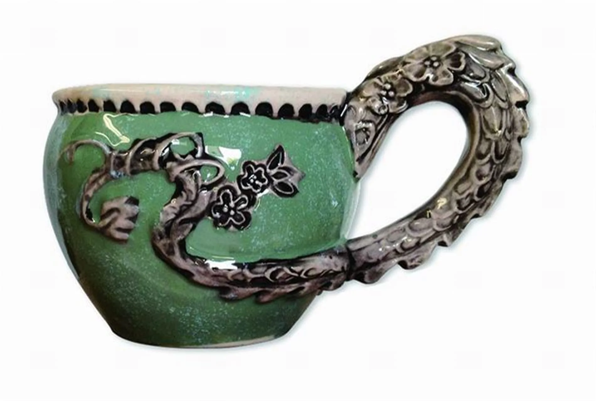 Blue Sky Ceramic Dragon Cup, 5.50-inch Length, Green