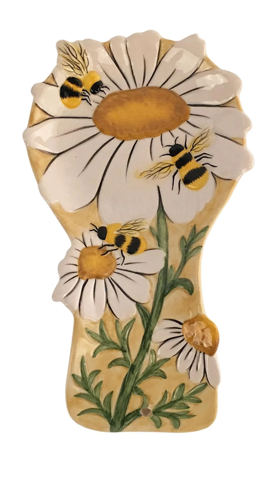Blue Sky Clayworks Flower and Honey Bee Spoon Rest, 7.75-inch Length, Kitchen Accessories