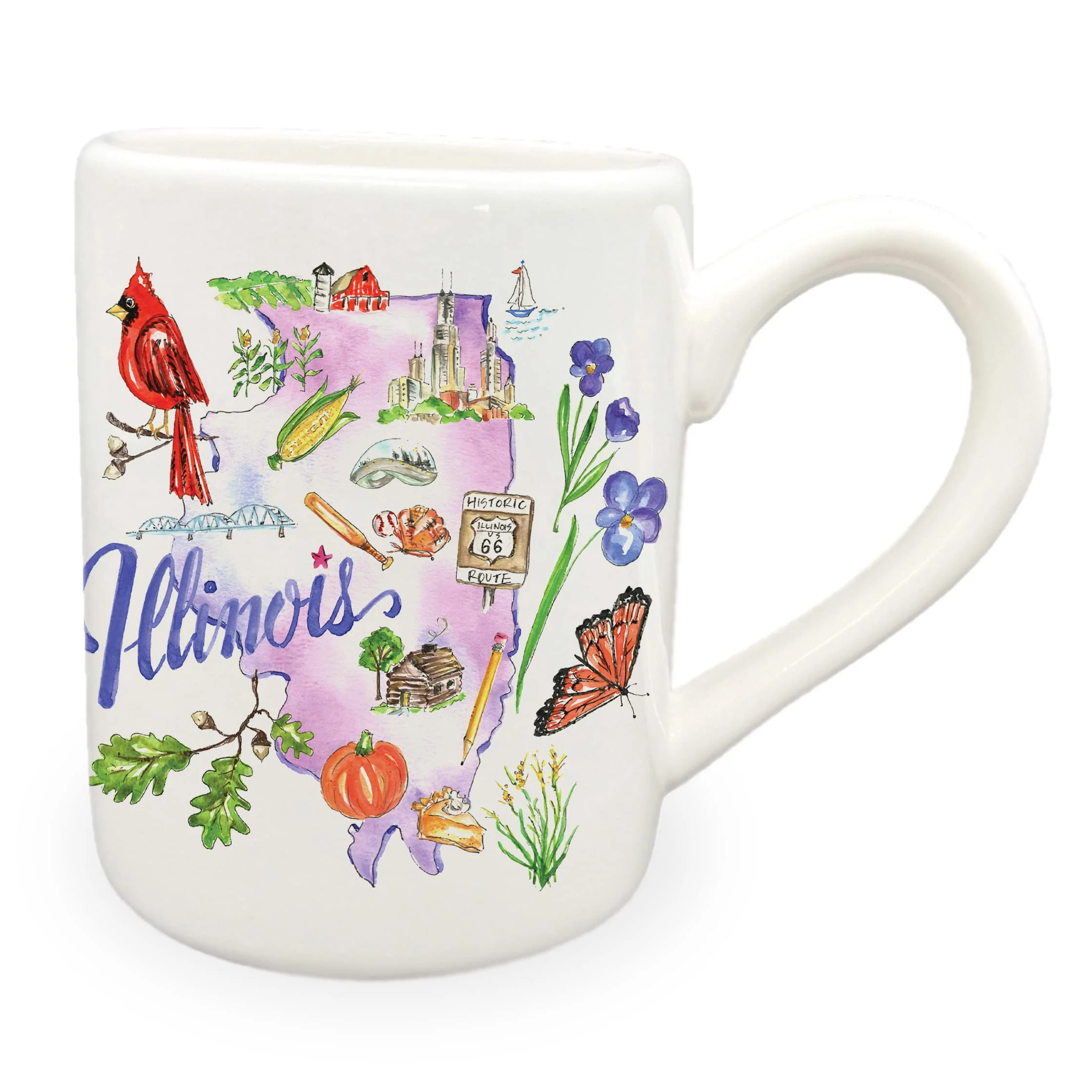 Boston International Rosanne Beck State Collection Ceramic Coffee/Tea Mug, 12-Ounces, Illinois