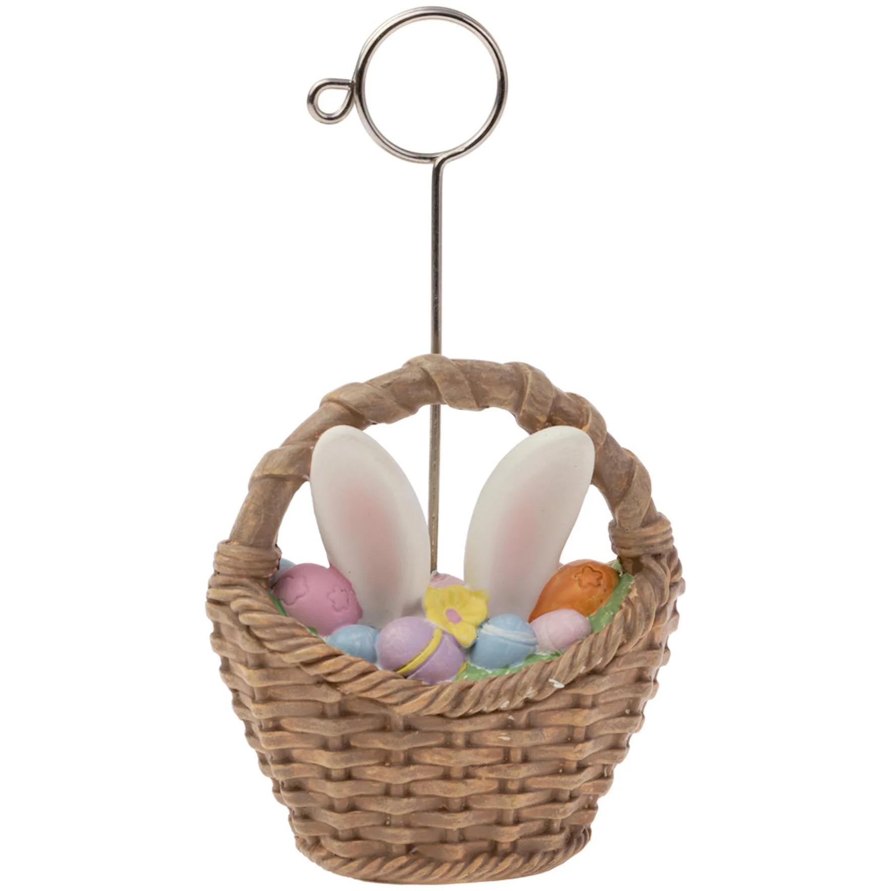 Boston International Bunny Ears Basket Placecard Holder, Resin, Multicolor