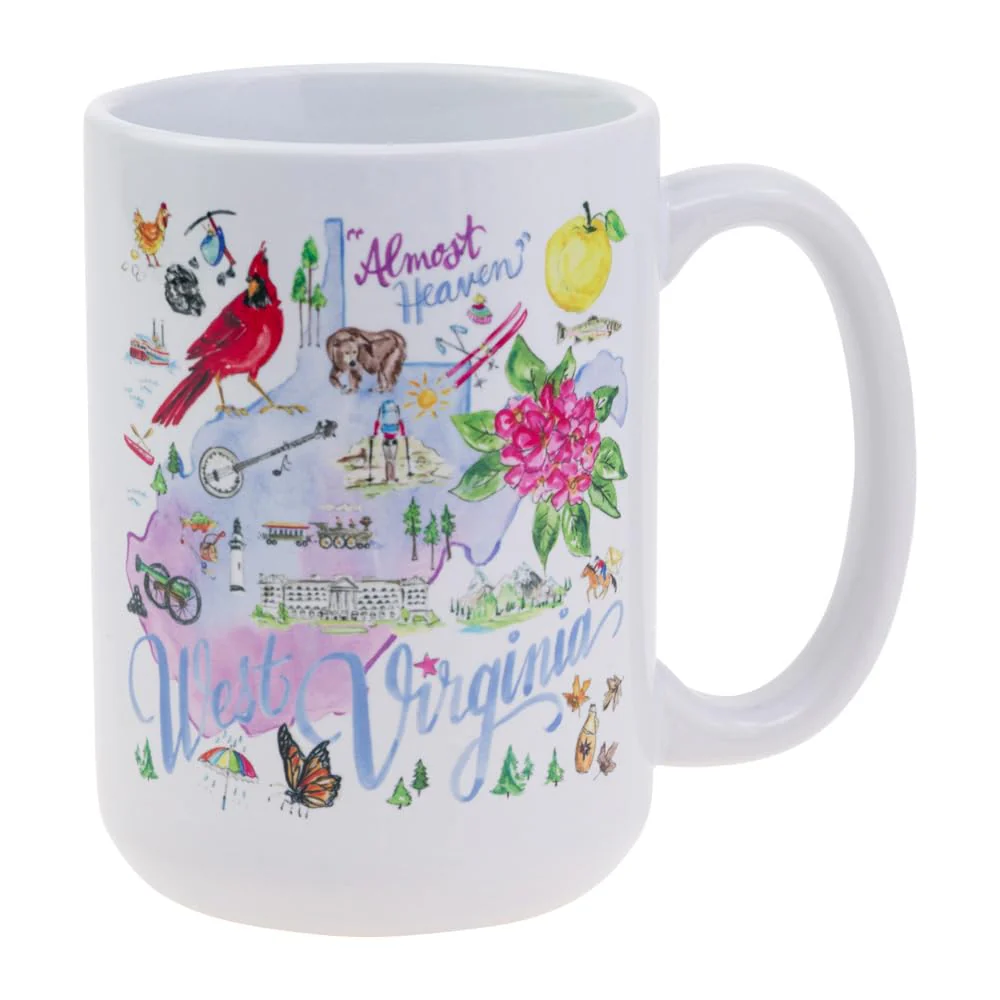 Boston International Coffee Mug Rosanne Beck State Collection Ceramic Tea Cup, 15 Ounces, West Virginia