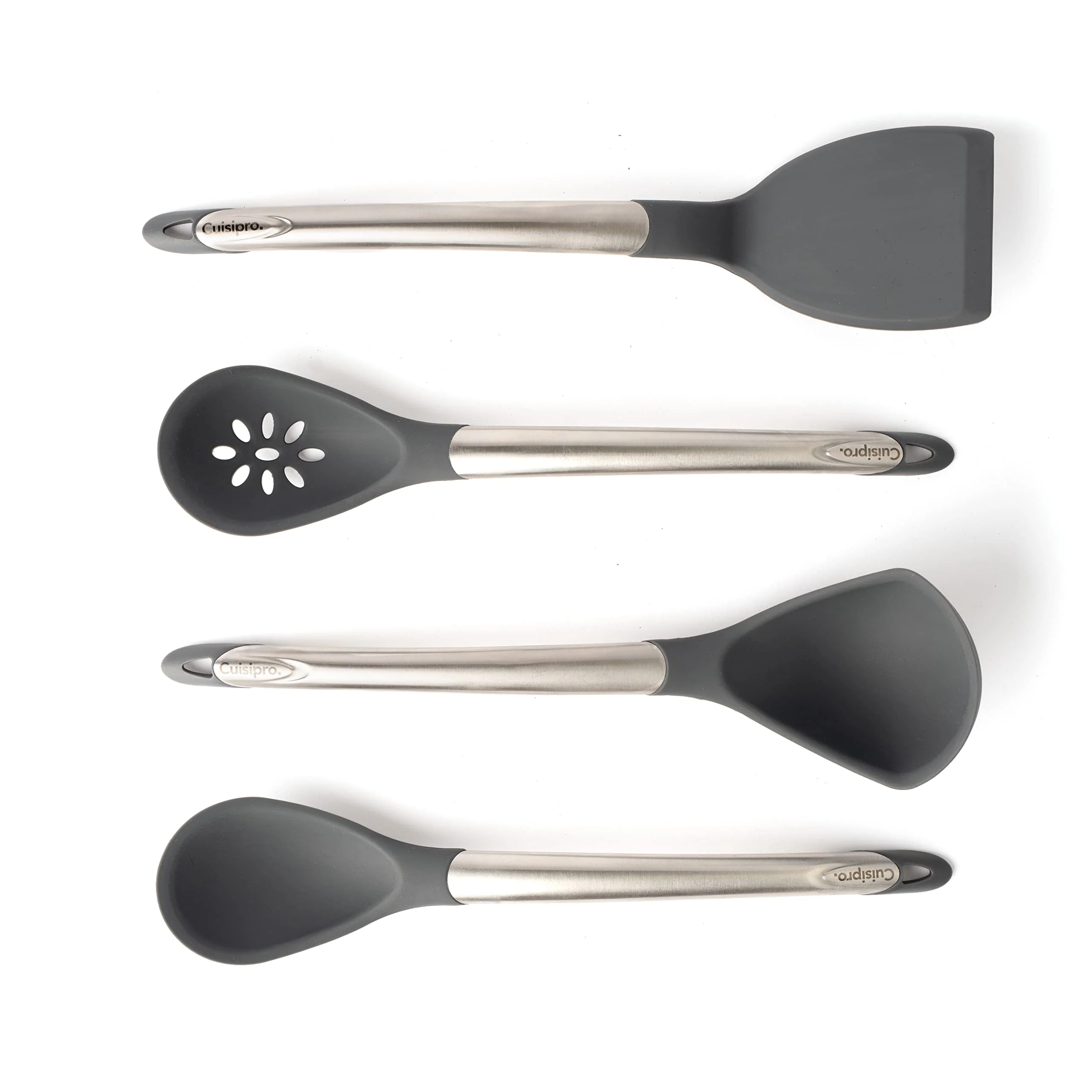 Cuisipro Silicone Tool 4-Piece Set with Ladle, Turner, Spoon & Slotted Spoon, Gray