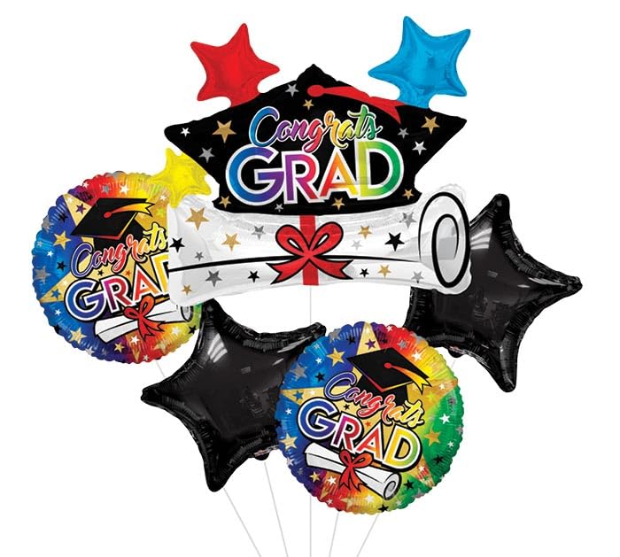 burton + BURTON Congrats Graduation Scroll Balloon Bouquet, 11.5-inch Length, Party Event Accessories