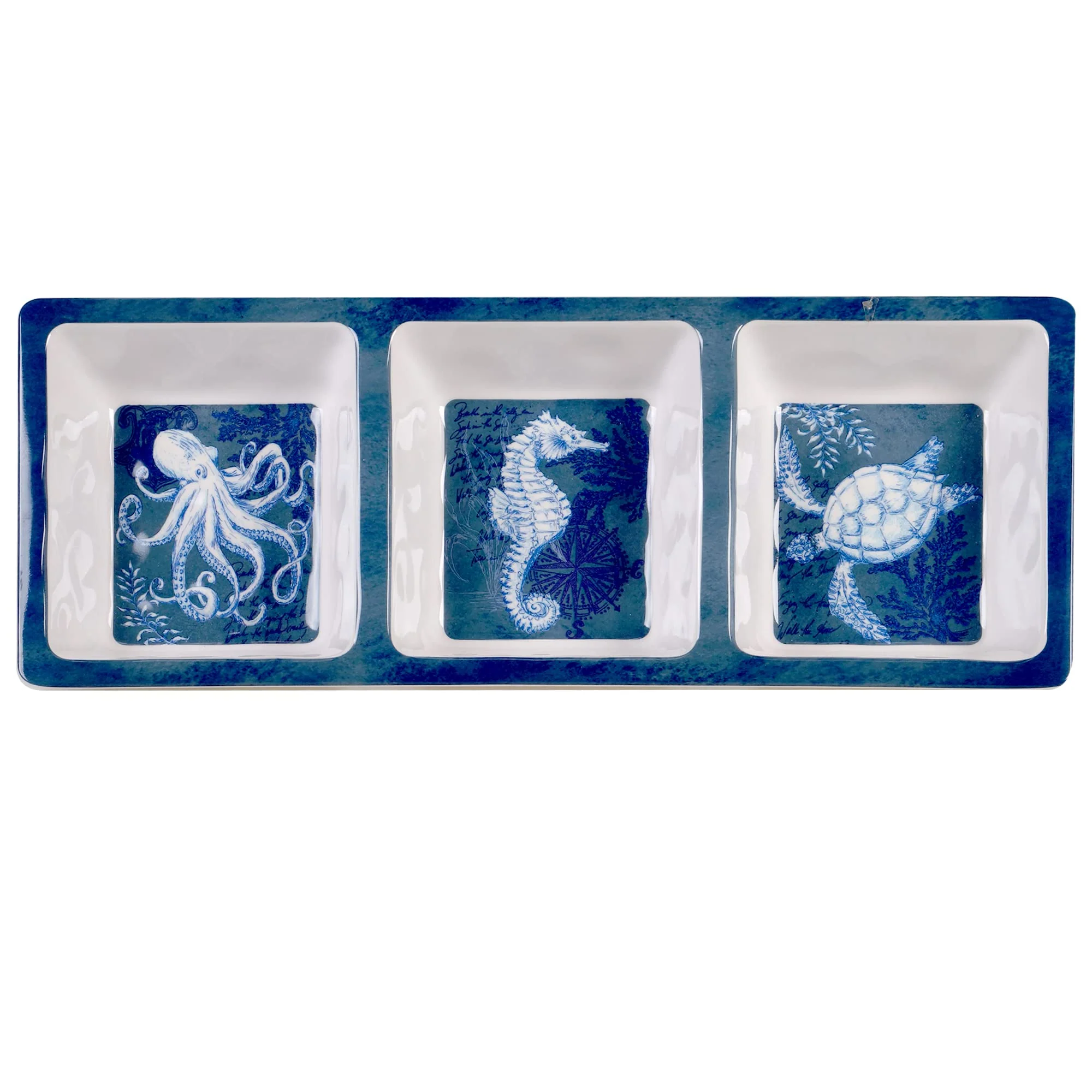 Certified International 28198 Oceanic 3-Section Relish Tray, 14.5-inch Length, Melamine
