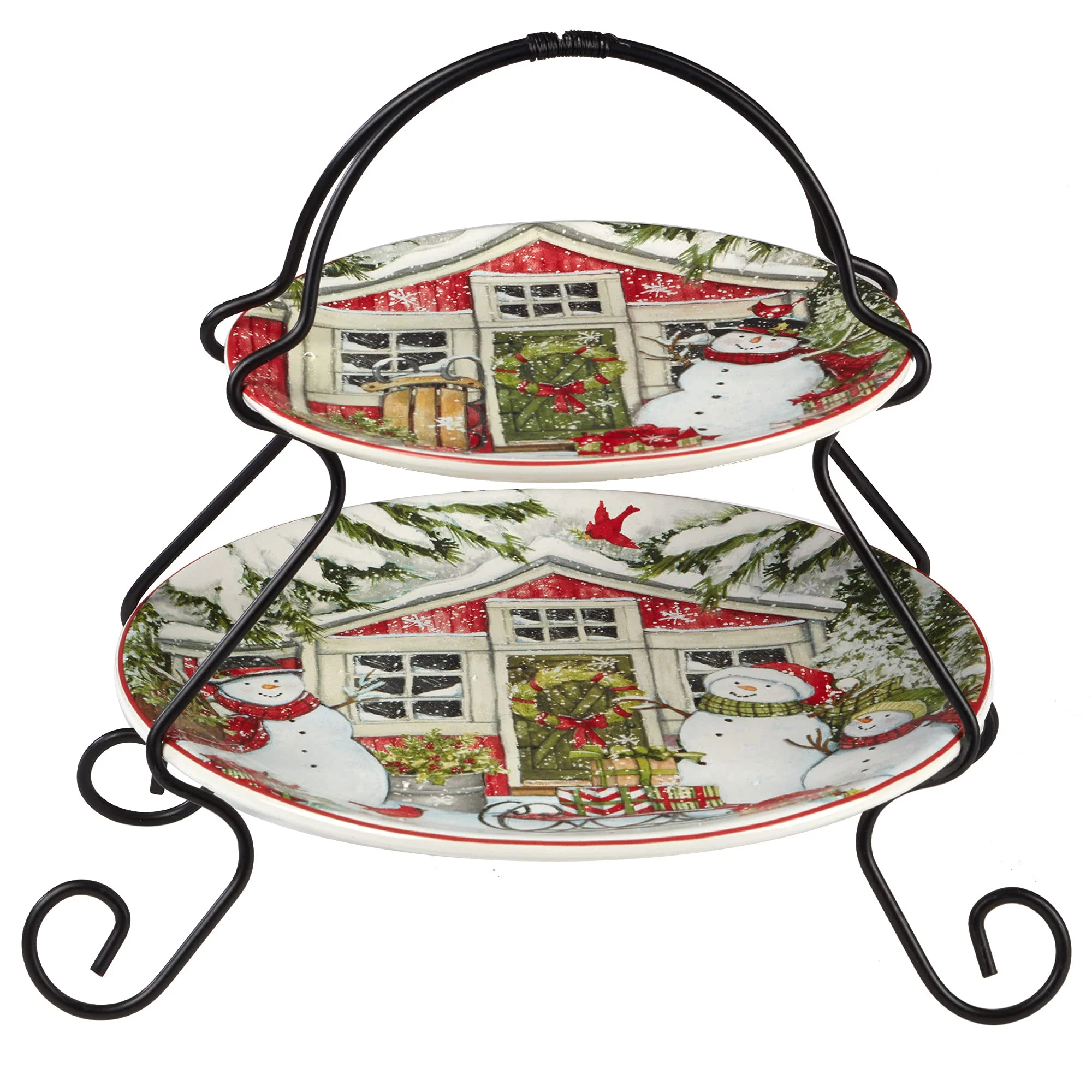Certified International Snowman's Farmhouse 2-Tier Server, Multicolor