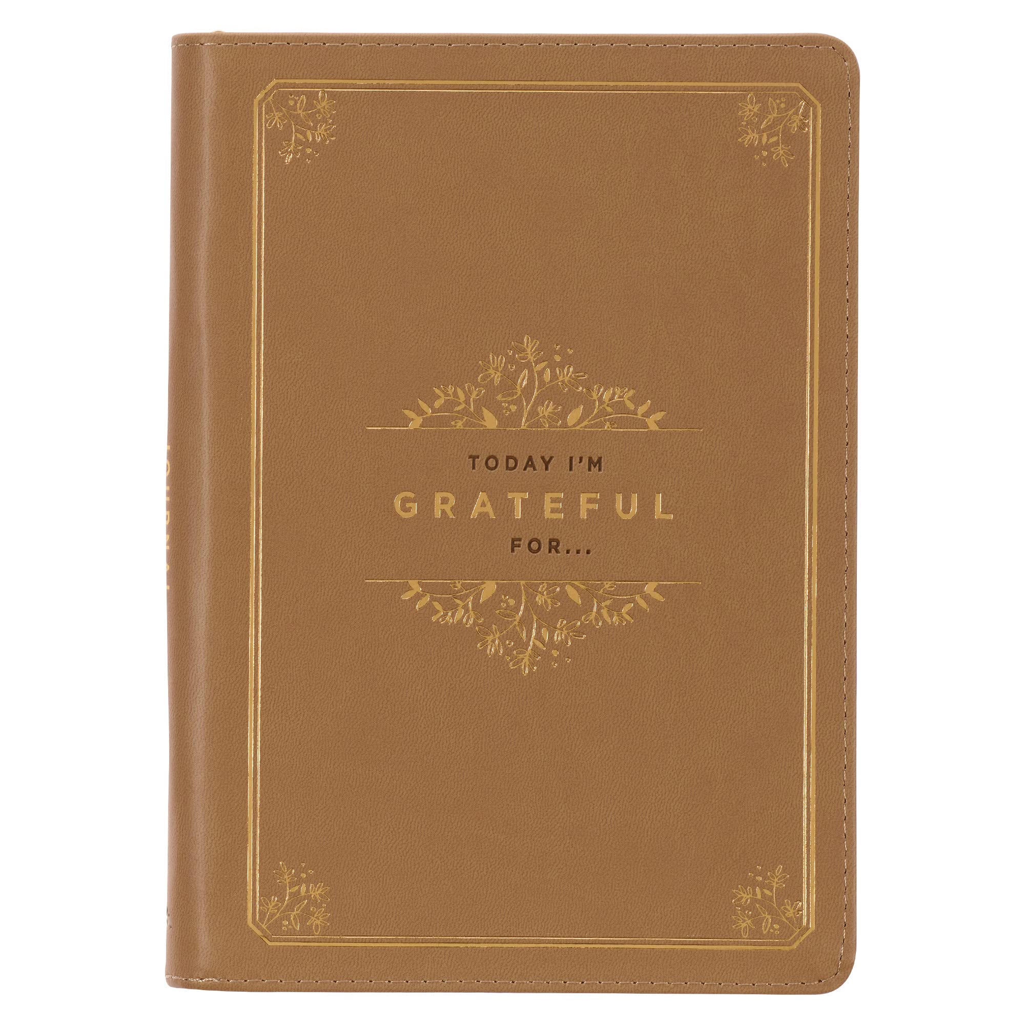 Classic Faux Leather Journal Today I'm Grateful For Tan/Gold Inspirational Notebook, Lined Pages w/Scripture, Ribbon Marker, Zipper Closure