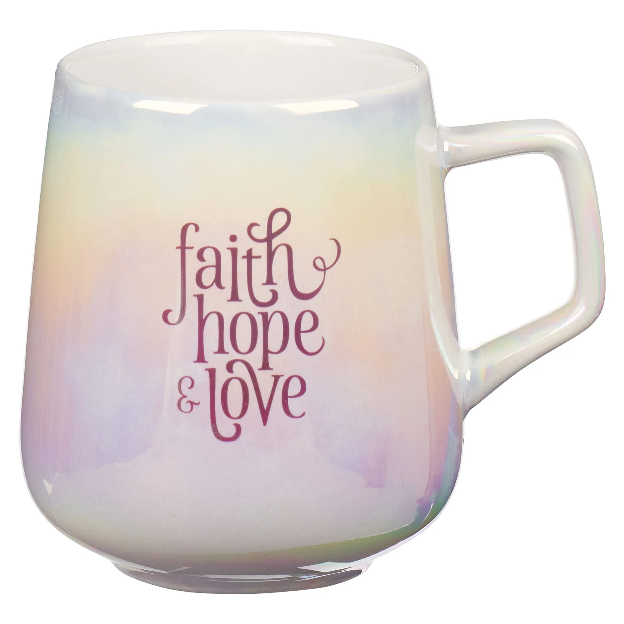 WITH LOVE Inspirational Coffee Mug for Women, Faith Hope &amp; Love Iridescent/White, Ceramic Large 13oz