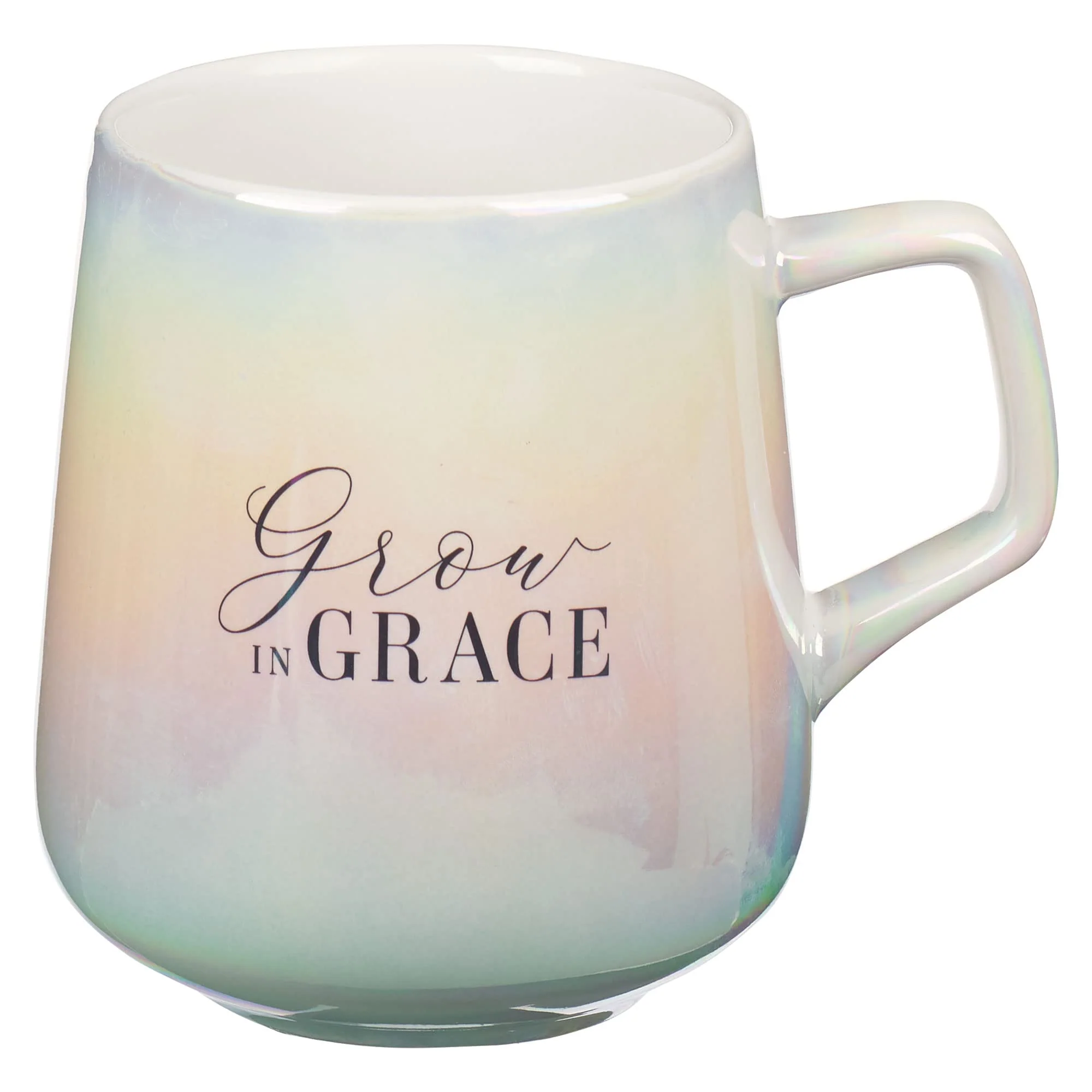 WITH LOVE Inspirational Coffee Mug for Women, Grow in Grace Iridescent Ceramic Large 13oz