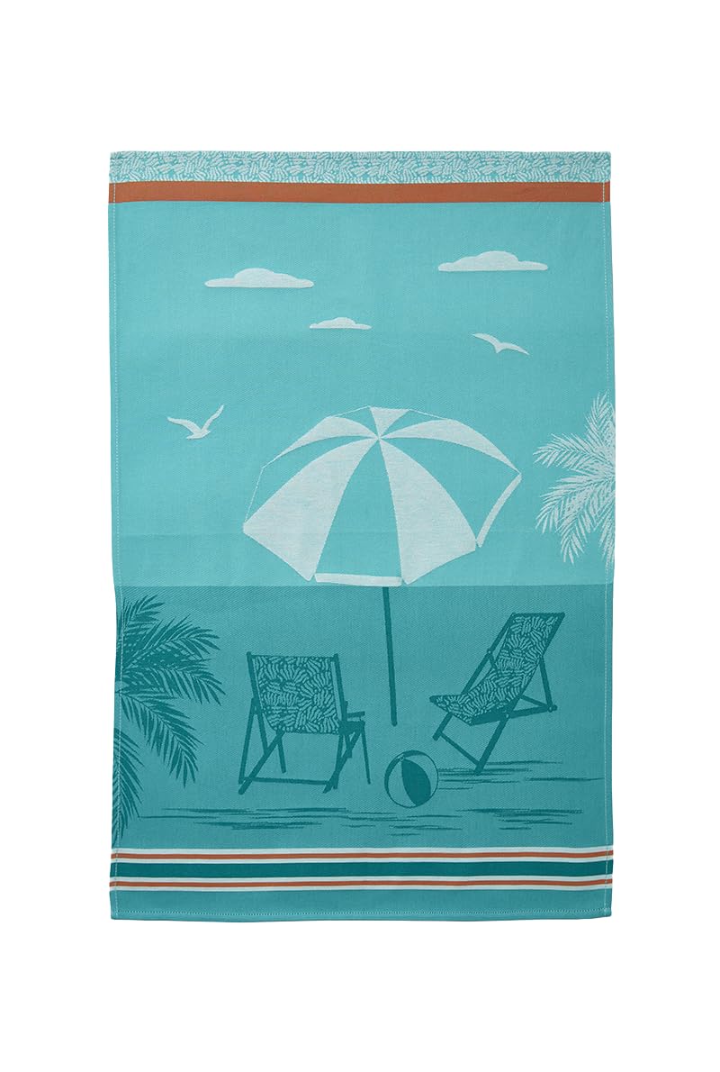 Coucke French Cotton Jacquard Towel, Beach 2 Design, 20-Inches by 30-Inches, Red, 100% Cotton
