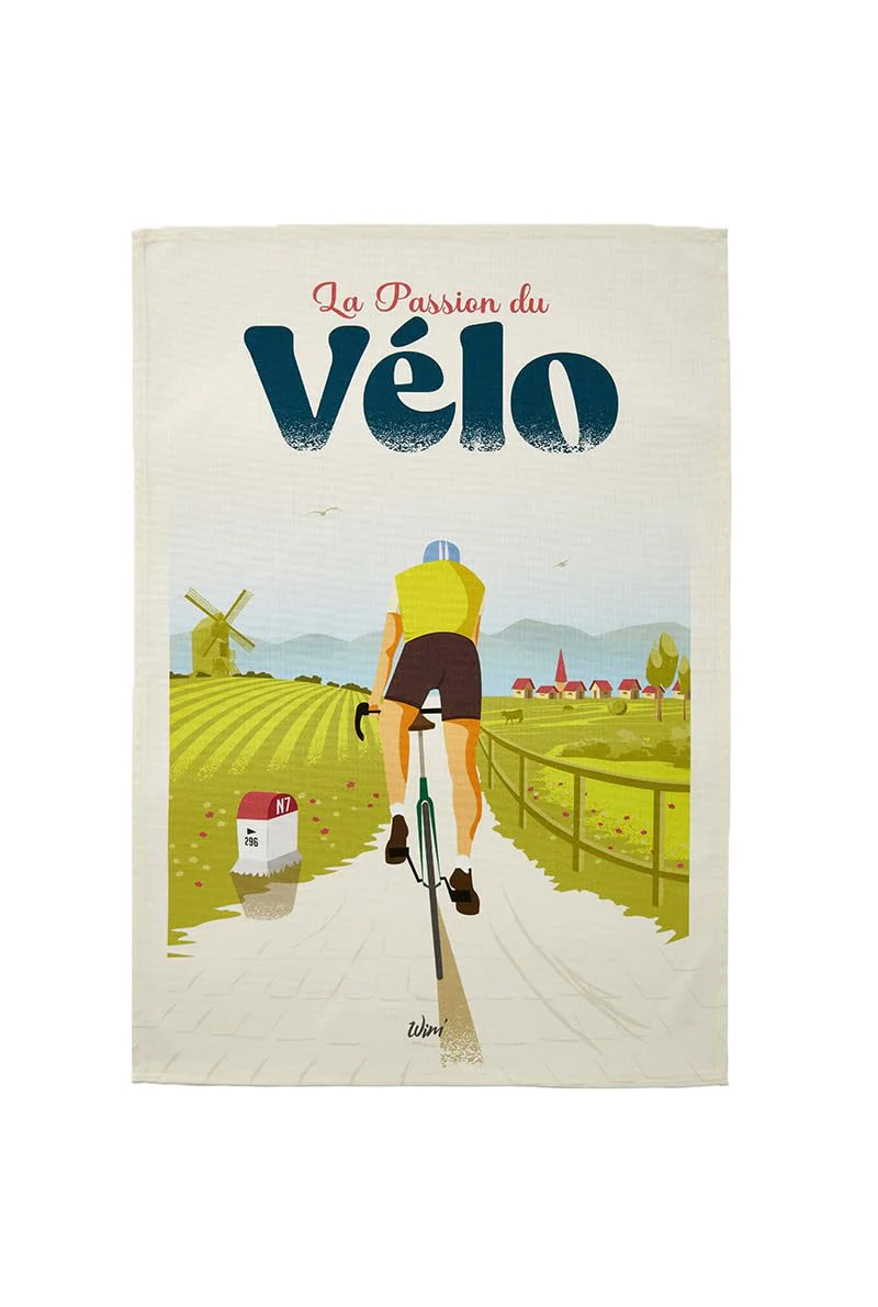 Coucke Printed Cotton Tea Towel, Wim' Passion Bike, 50 x 75 cm