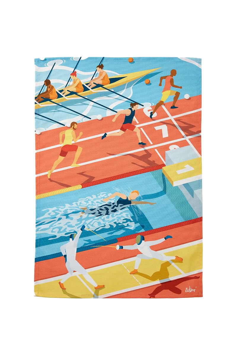 Coucke Printed Cotton Tea Towel, Wim' Les Athletes, 50 x 75 cm