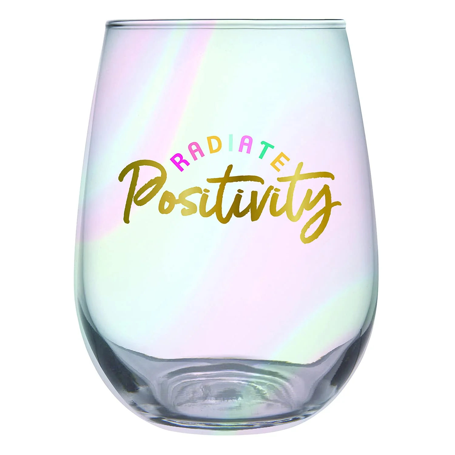 Slant Collections Stemless Wine Glass, 20-Ounce, Radiate Positivity