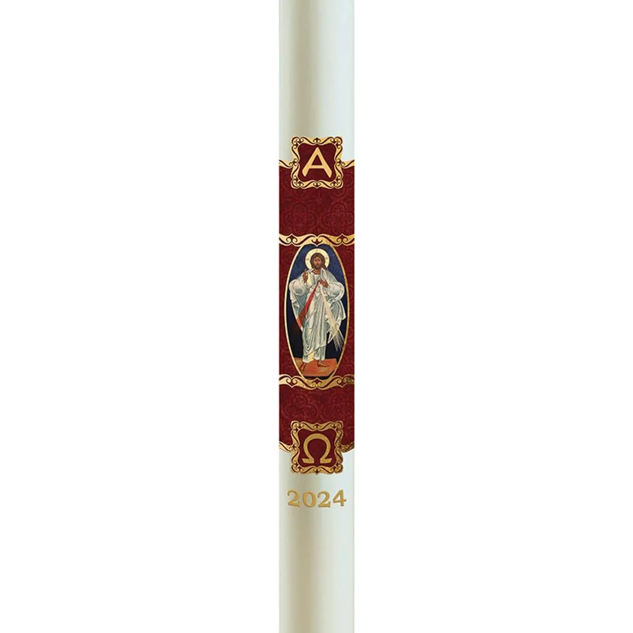 CB Church Supply Will & Baumer Hand Crafted Christus Rex Beeswax Paschal Candle with Nails, No 2, Red & Gold