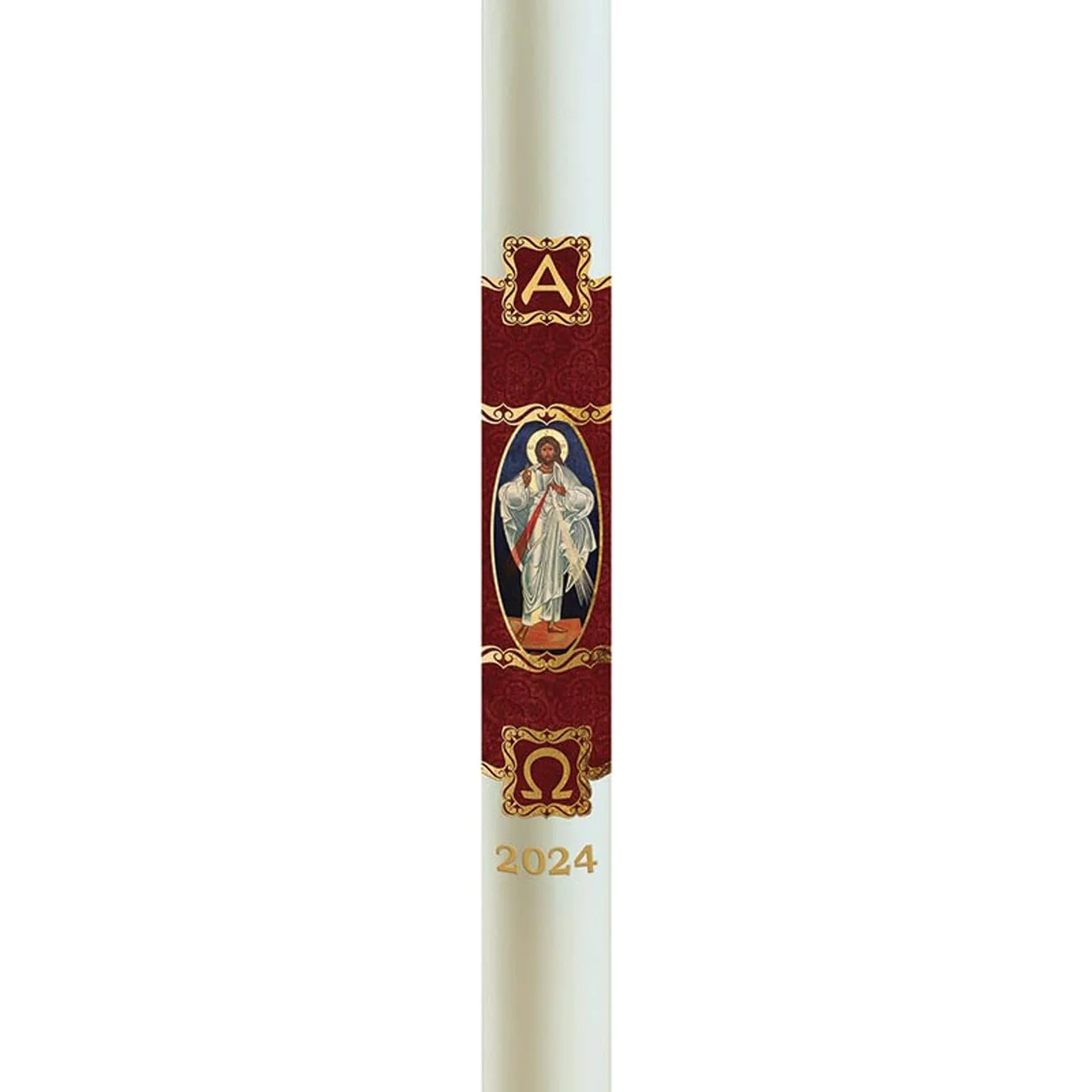 CB Church Supply Will &amp; Baumer Hand Crafted Christus Rex Beeswax Paschal Candle with Nails, No 11 Special, Red &amp; Gold