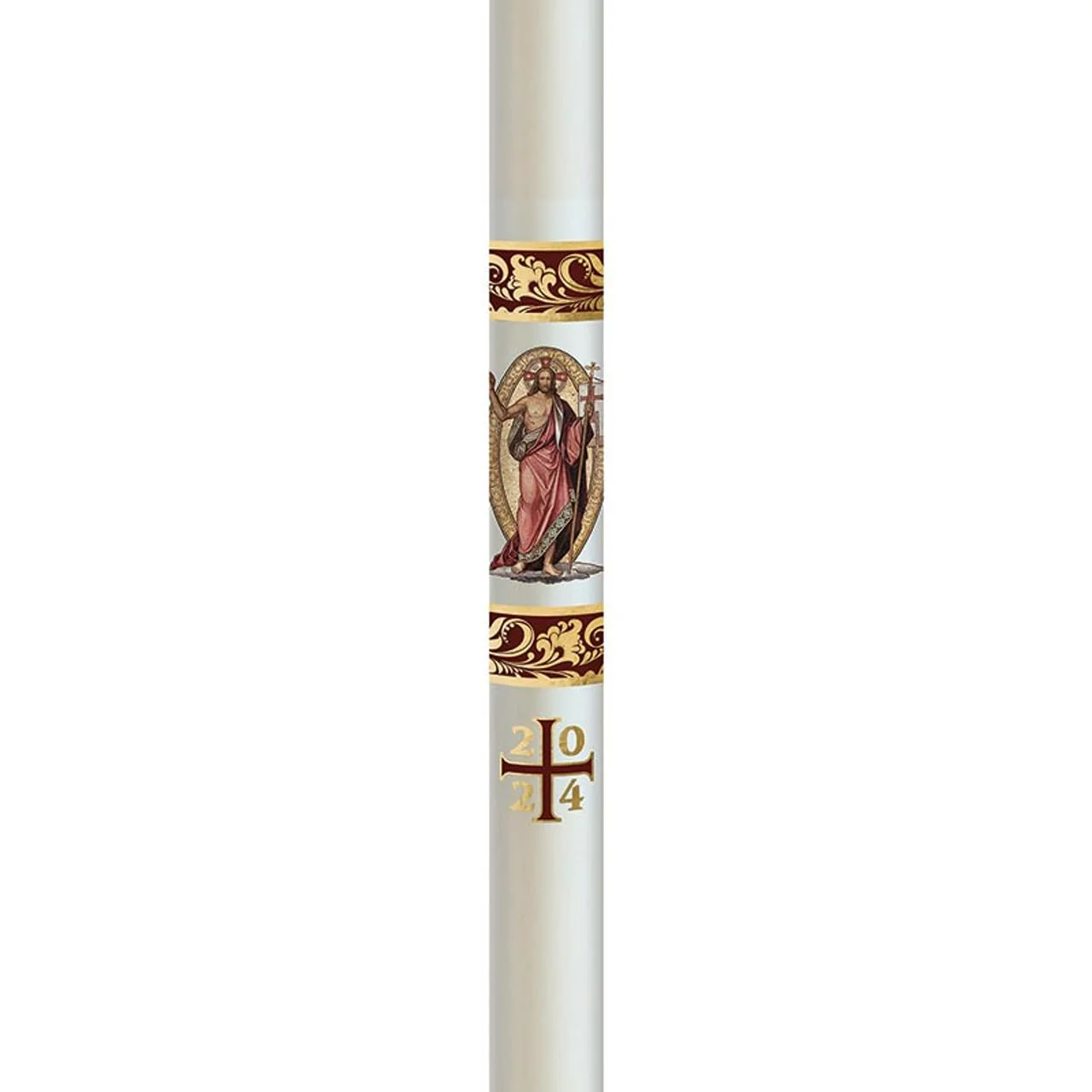 CB Church Supply Will & Baumer Hand Crafted Behold The Lord Beeswax Paschal Candle with Nails, No 6 Special, Red & Gold