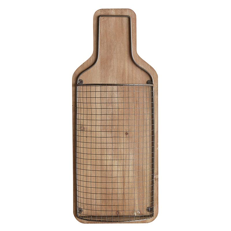 47th & Main Bottle Shaped Wire Cage and Wood Wall Wine Cork Holder, 8" L x 5" W x 20" H, Natural
