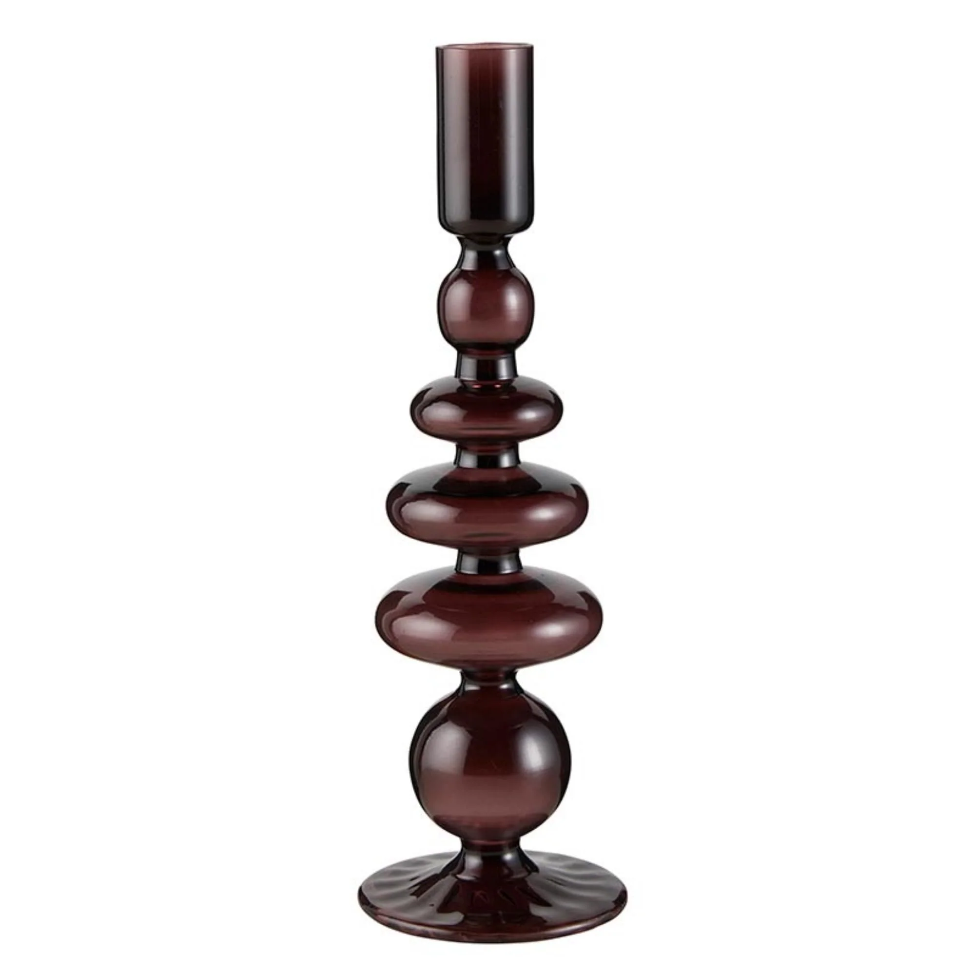 47th & Main Holder for Taper Candle Glass Candlestick Candleholder, 10-Inches High, Plum