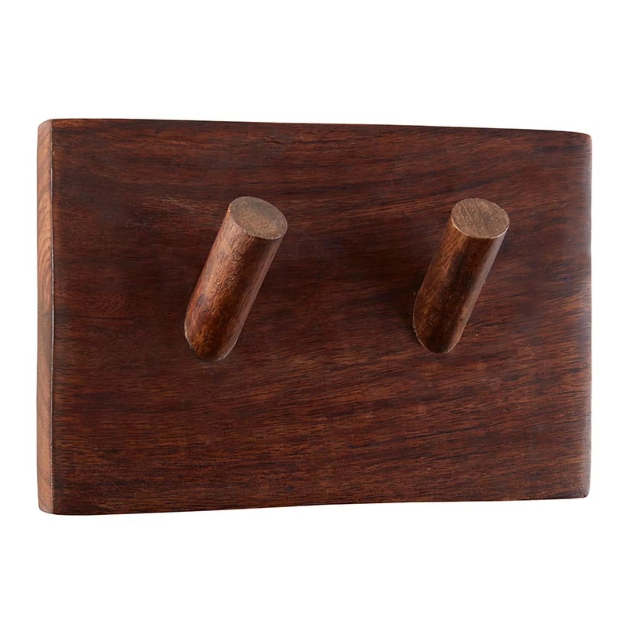 47th &amp; Main Wall Mounted Hook Mango Wood 2-Peg Hook, 7.5" x 5", Walnut