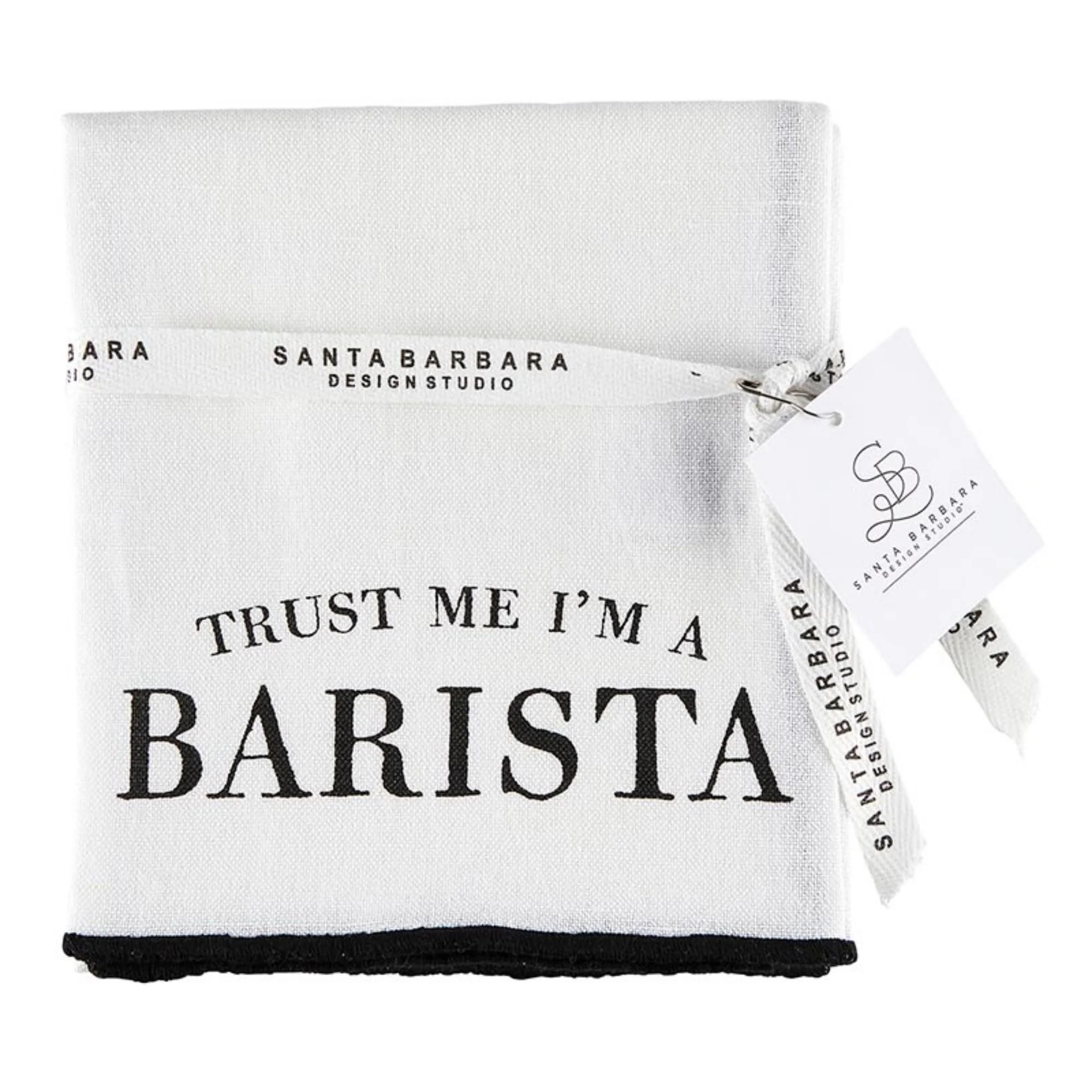 Santa Barbara Design Studio Kitchen Towels Coffee-Themed Soft Cotton Linen Blend White and Black Overlock Tea Towel, 28" x 18", I'm a Barista