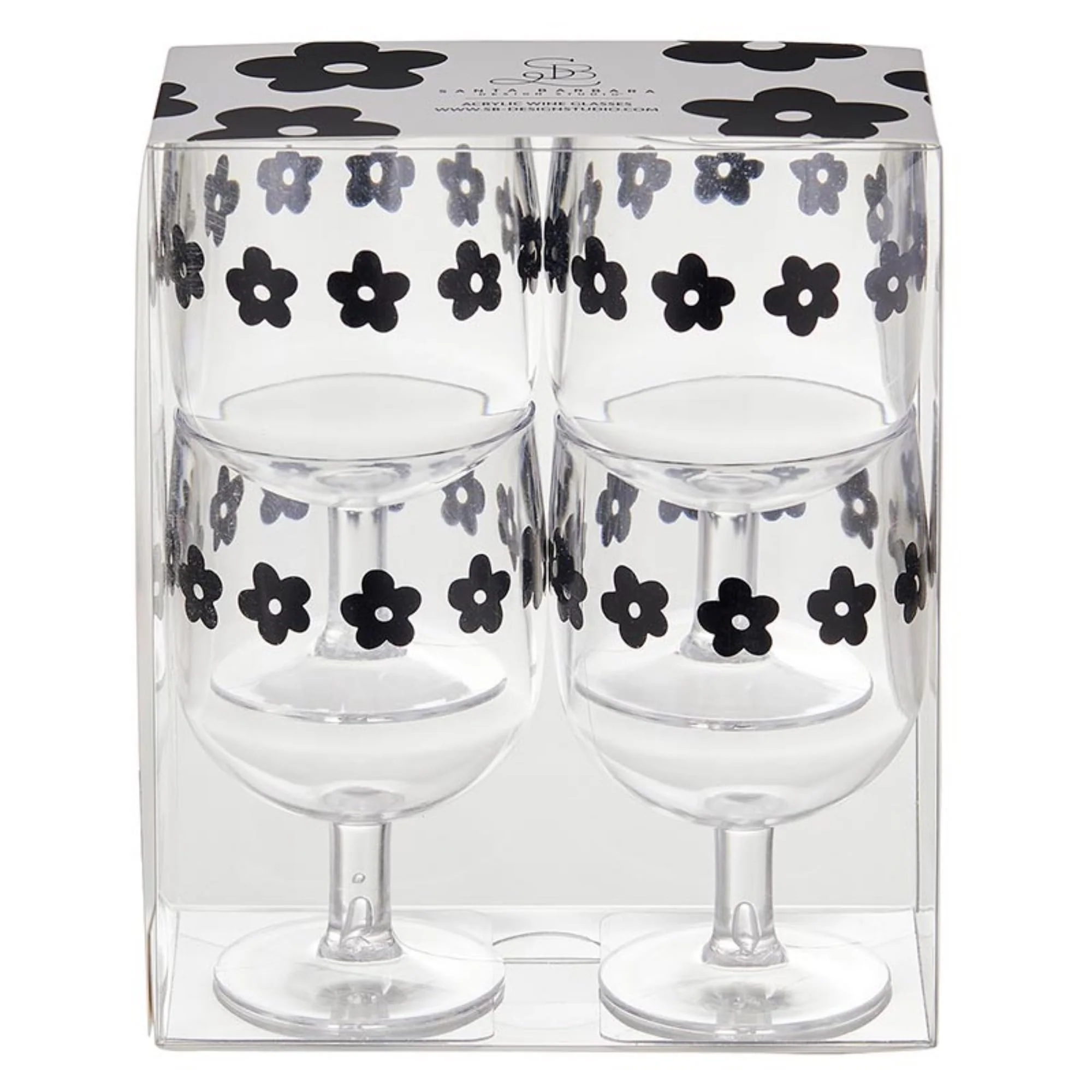 Santa Barbara Design Studio Unbreakable Wine Glasses Sippin' Pretty Stackable Acrylic Stemmed Wine Glasses, Set of 4, Flowers