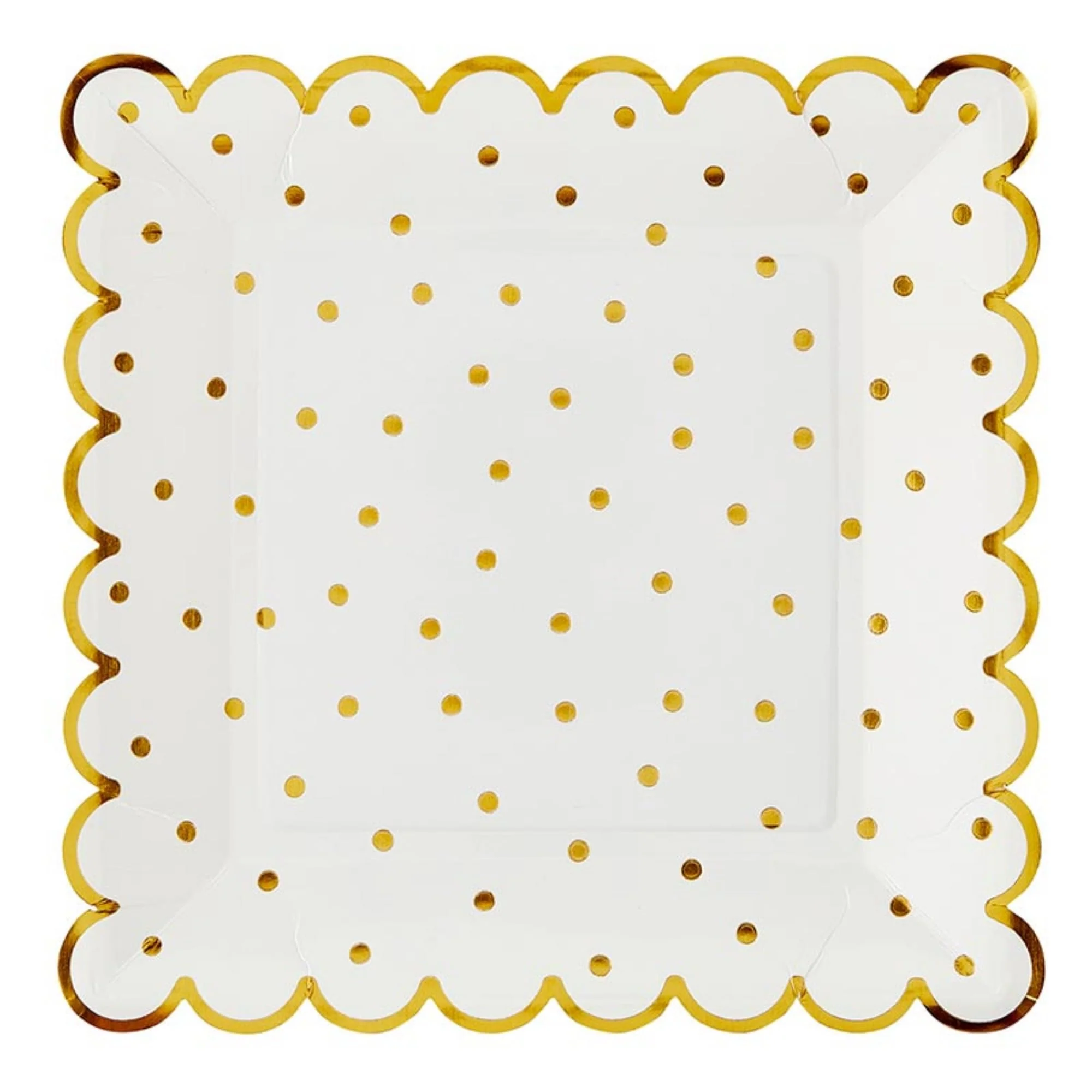 Santa Barbara Design Studio Disposable Plate Pack Scallop Edged Paper Plates, 9" x 9", Gold Polka Dots, 8-Count