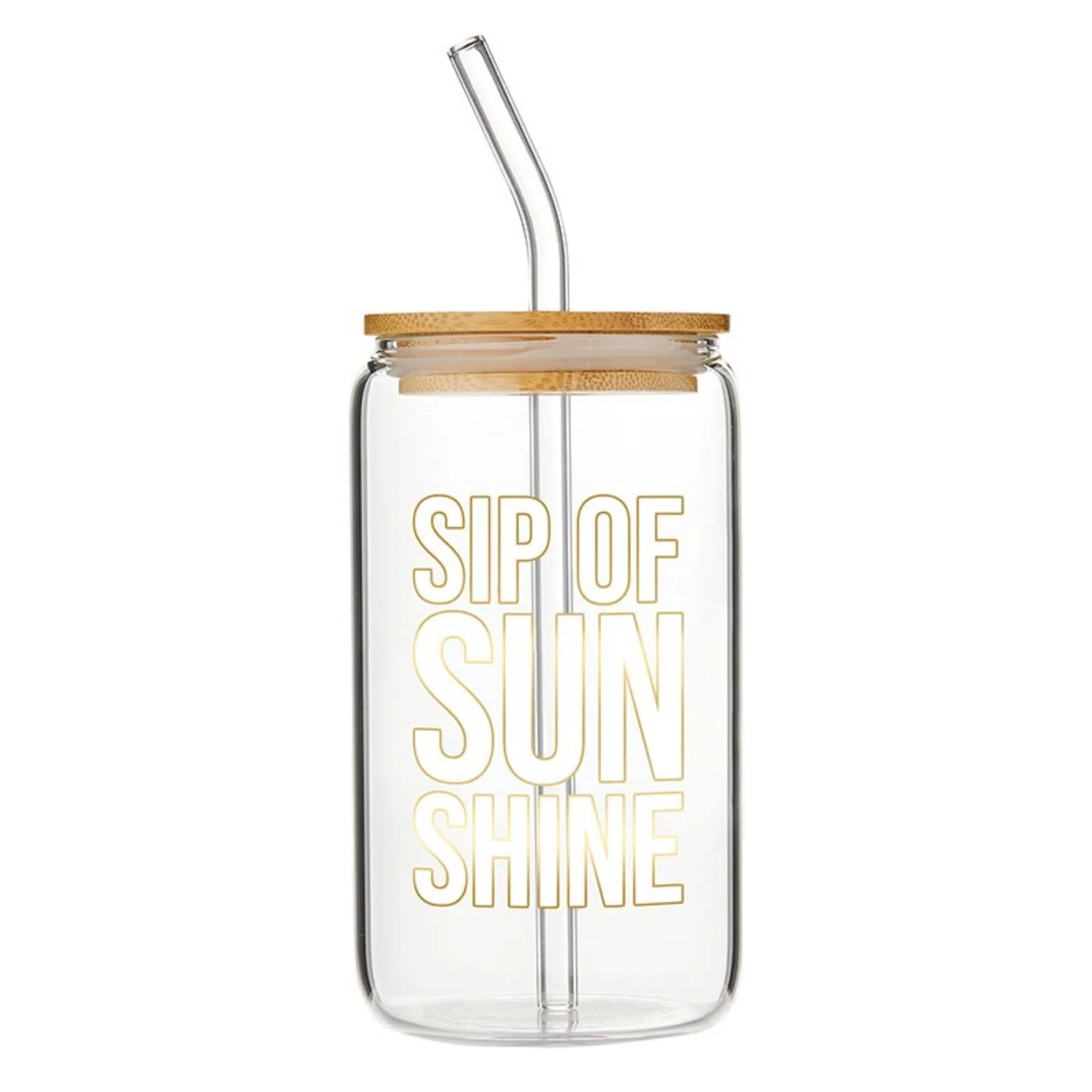Slant Collections Tumbler Straw Glass Cup with Bamboo Lid, 16-Ounce, Sip of Sunshine