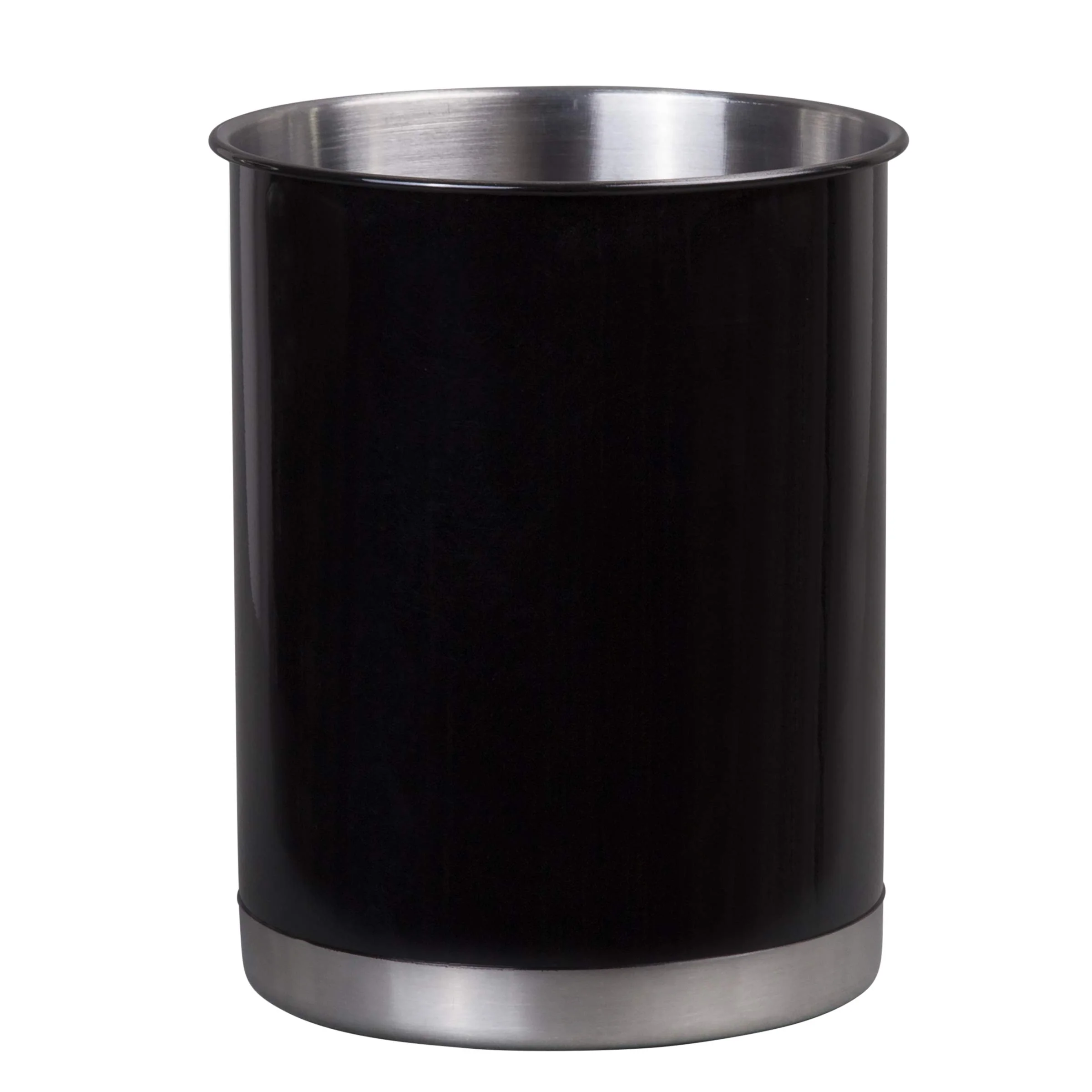 Creative Home Heavy Gauge Stainless Steel Tool Crock Utensil Flatware Holder, Small, 5" Diam. x 6-1/4" H, Black