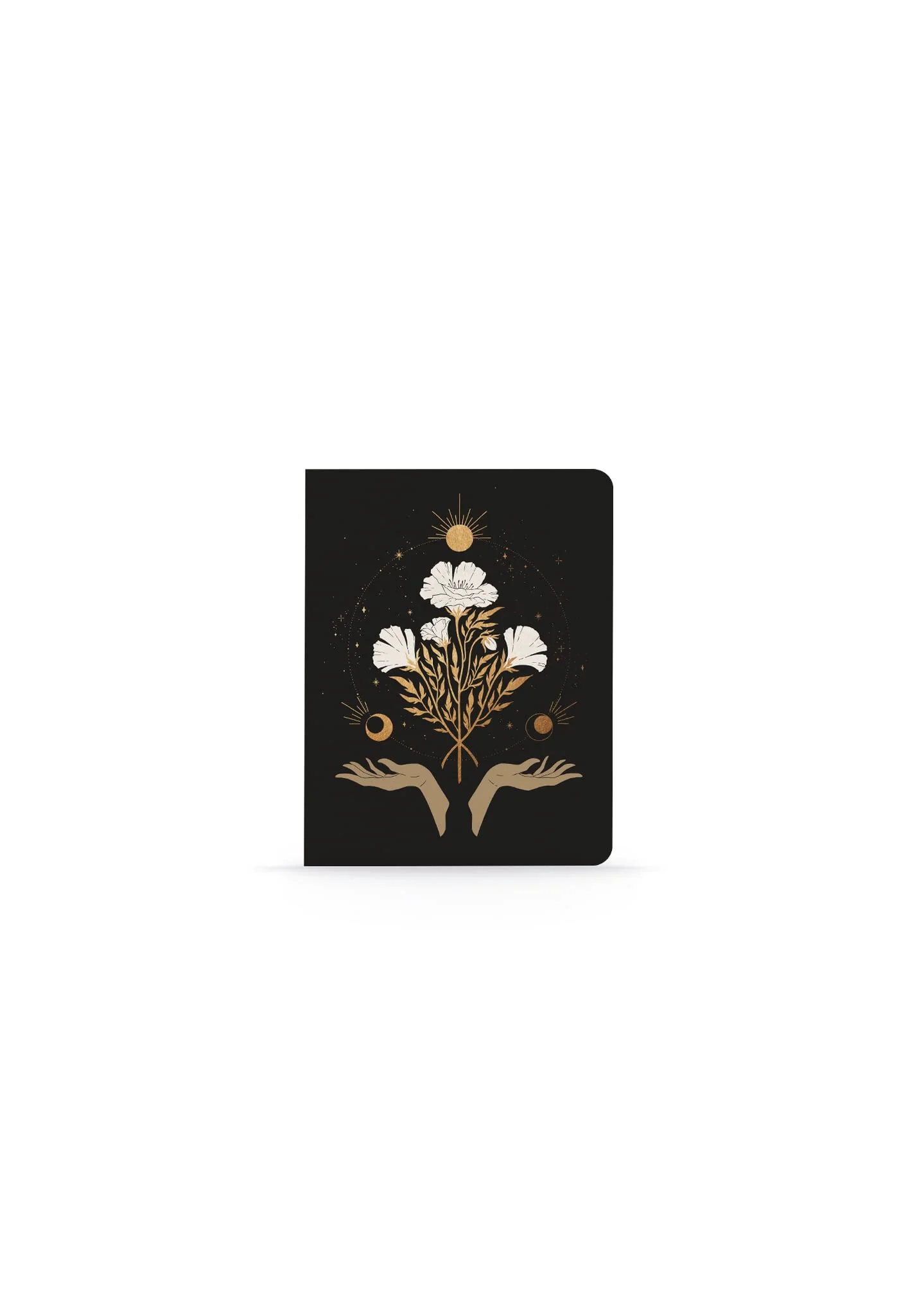 DENIK - Celestial Flowers - 9" x 7" Aesthetic Layflat Notebook - 144 Lined Pages - Durable Binding and Design - Water-Resistent Soft Touch Cover - Made With Recycled Paper