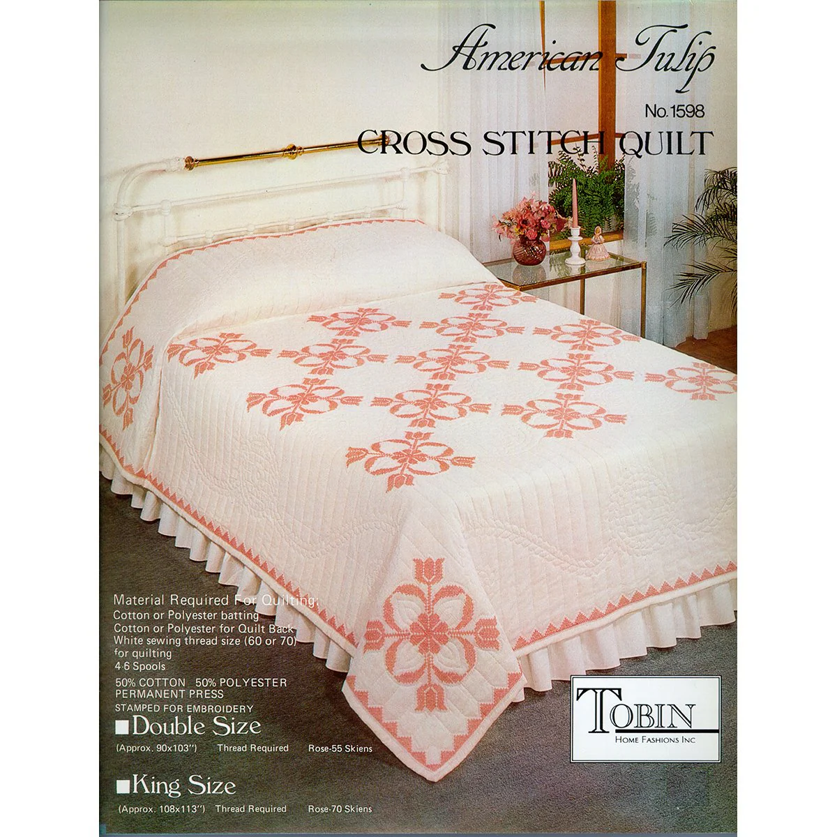 Tobin T21598X2-DBL Stamped Cross Stitch Quilt 90"X103"-Colorful Tulip