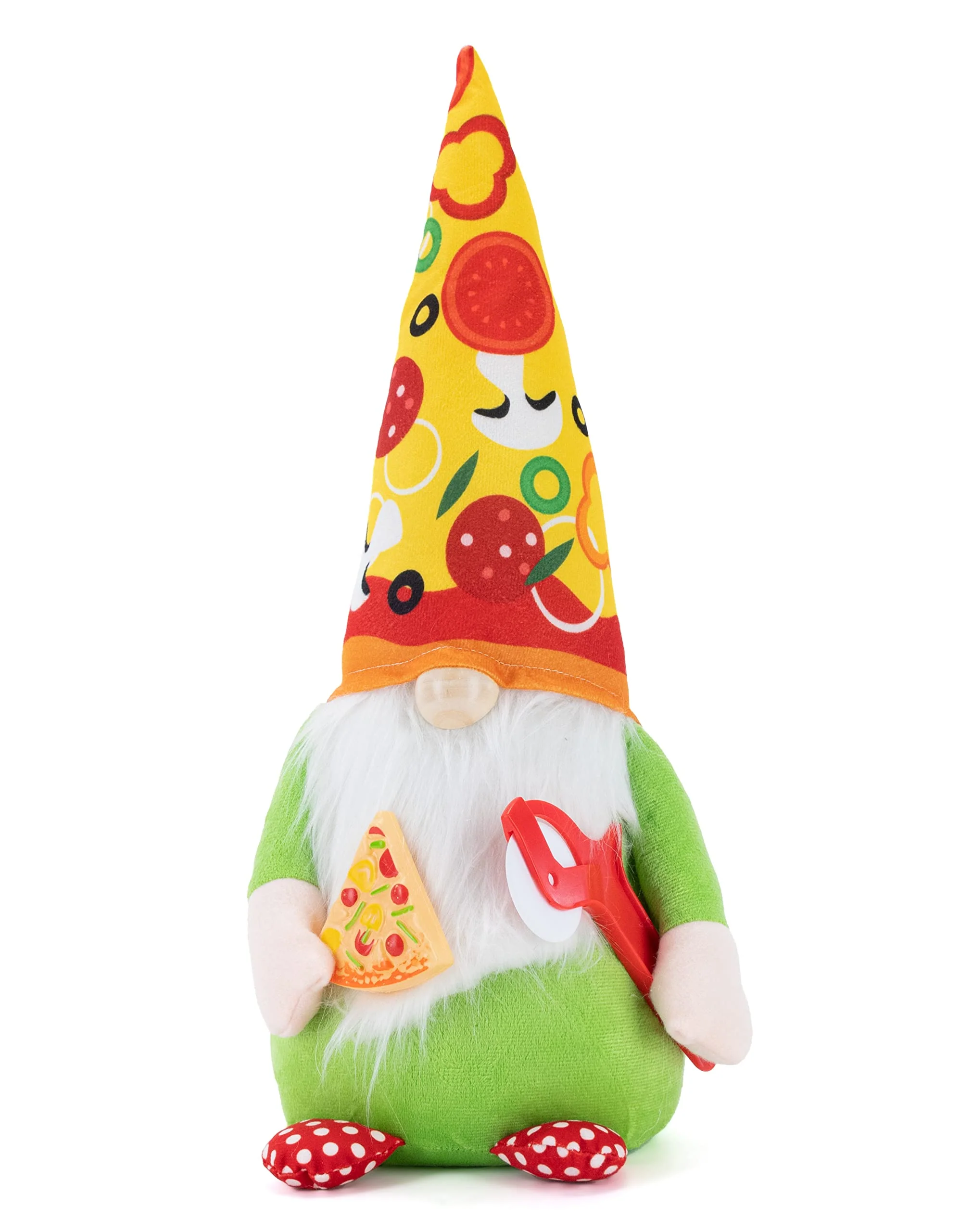 Pizza Gnome - Cute Gnome Eating Pizza - Farmhouse Style Stuffed Plush Shelf Figurine - Pizza Decorations Indoor Gnome Decor - Gnomes Decorations for Home & Office - Pizza Gifts for Pizza Lovers