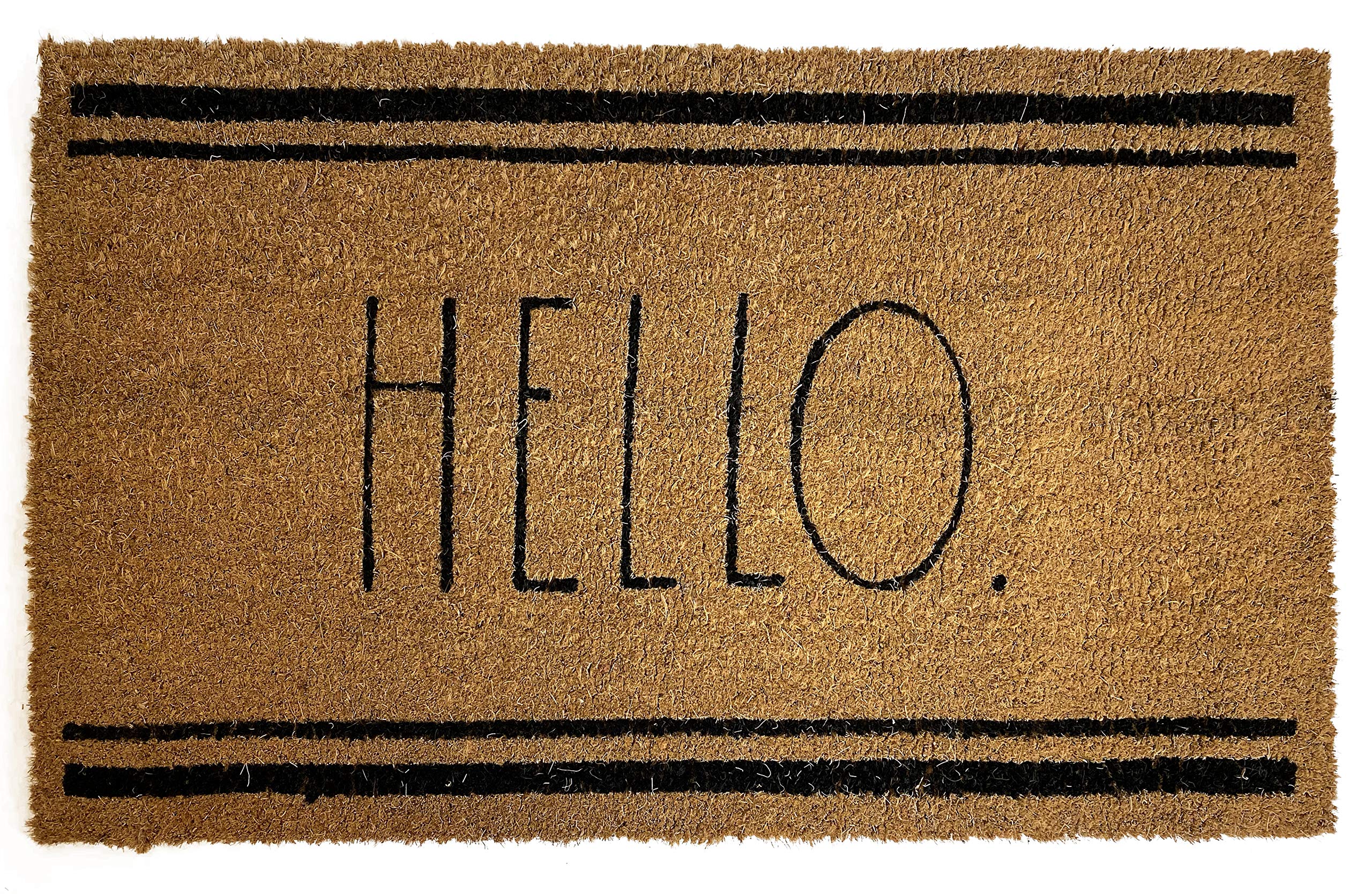 Rae Dunn Hello Door Mat-18 inch x 30 inch Welcome Mat-Coco Coir Coconut Fiber and Waterproof Rubber Back-Cute Decor Indoor and Outdoor Rug for Front Porch,Entrance,Entryway,Patio,810211RD