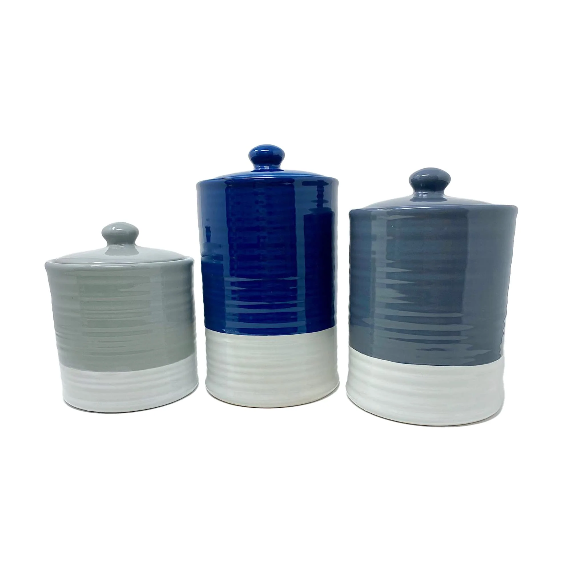 Drew Derose Two Toned White Floral 10 inch Ceramic Kitchen Jar Canisters Set of 3