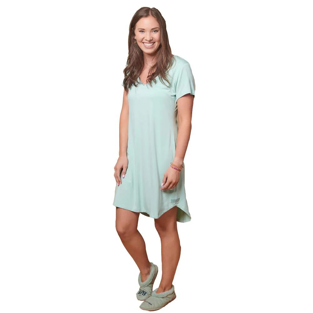 Faceplant Bamboo Claire Short Sleeve Nightgown (Aqua Mist, X-Large)