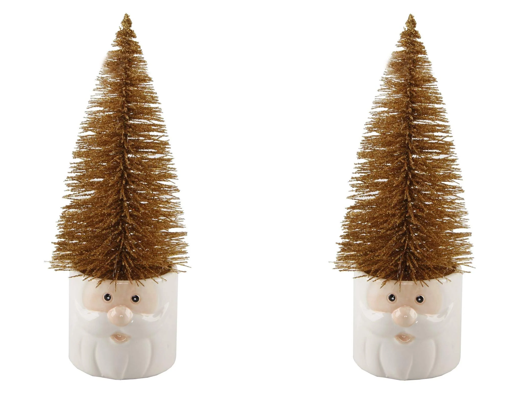 Flora Bunda Set of 2 Mini Christmas Trees in Ceramic Santa, Gold